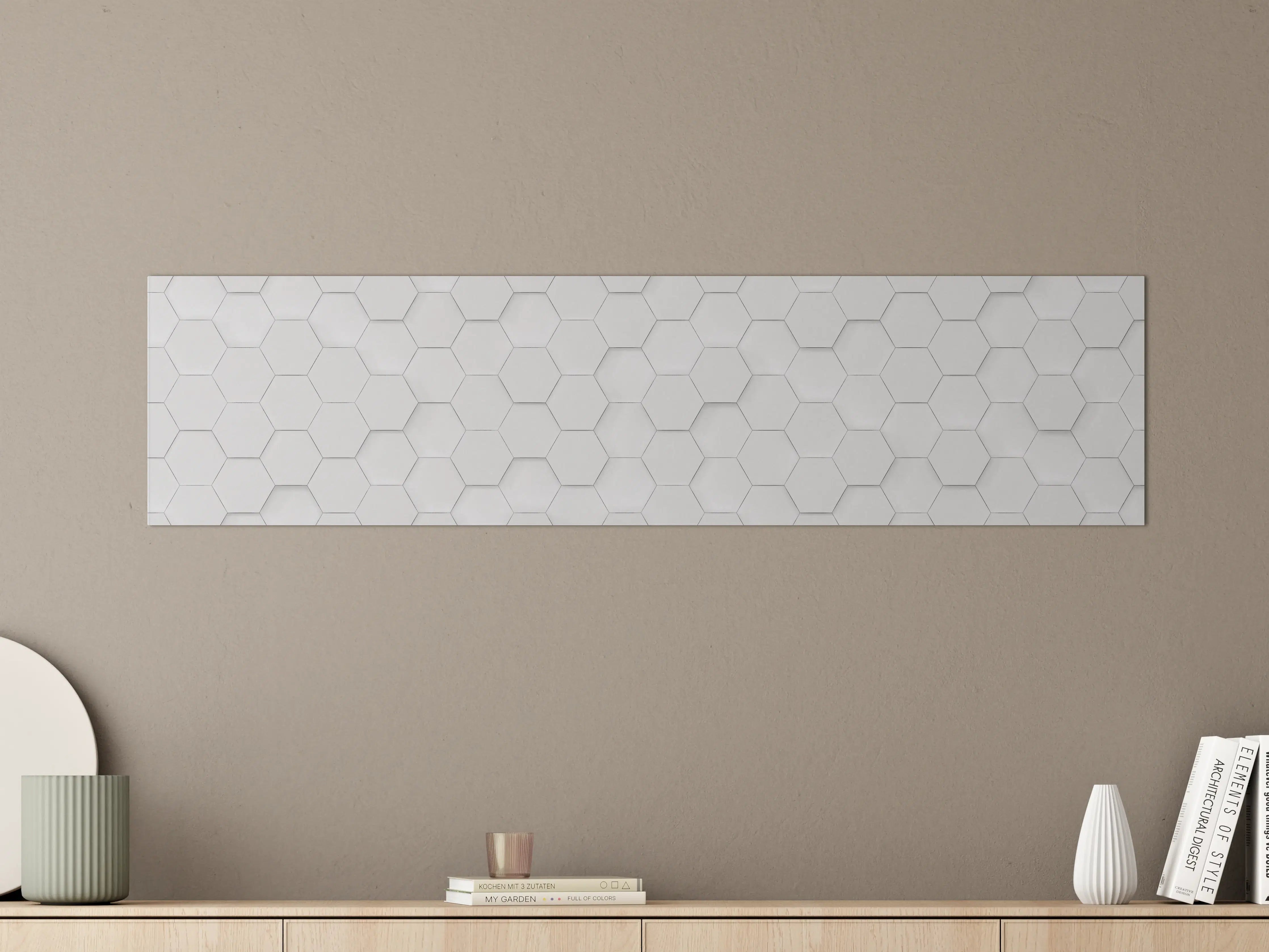 Große Wandbilder - Weiße Fliesen mit subtiler Hexagon-Struktur