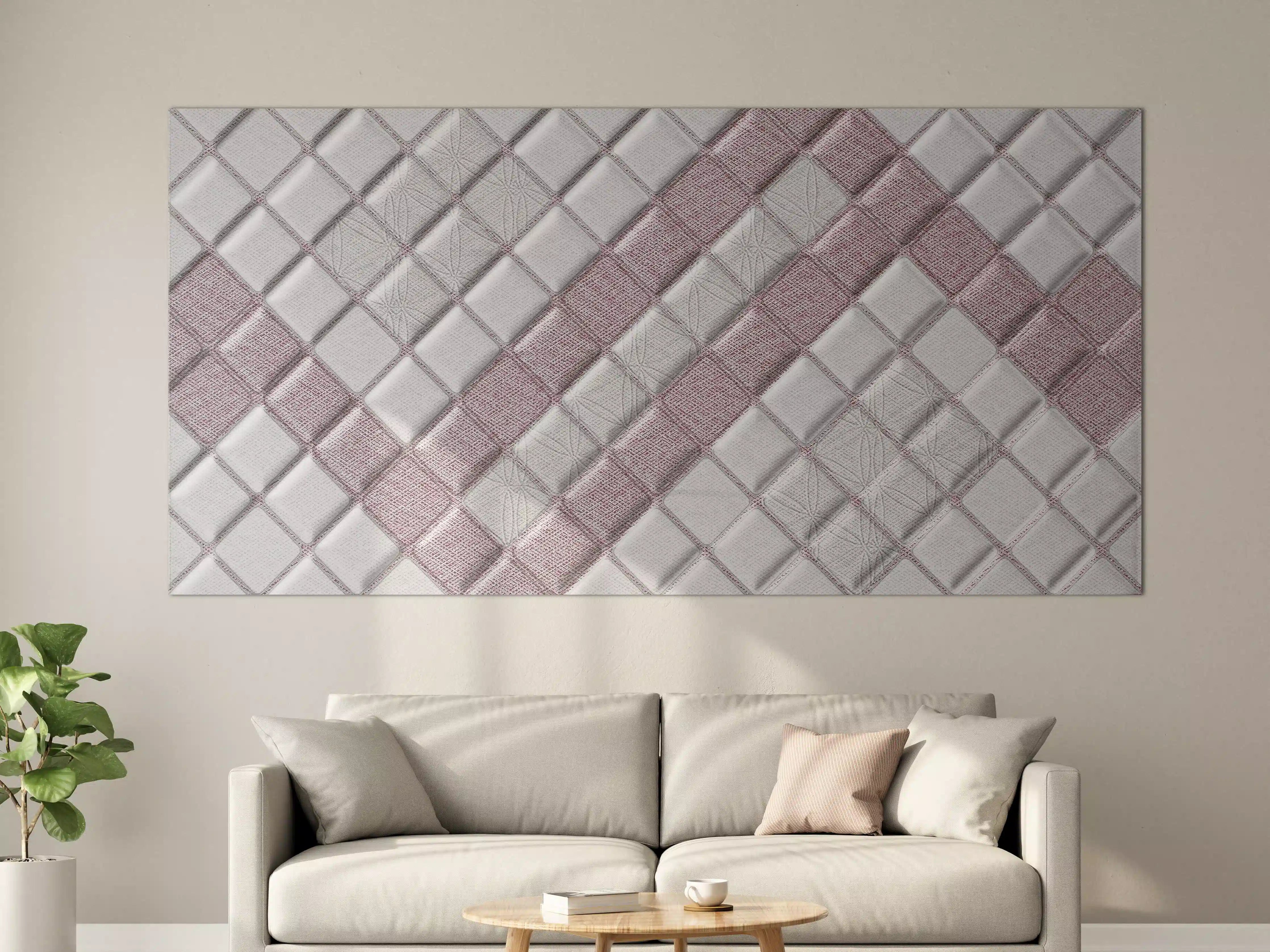 Große Wandbilder - Weiße Mosaikwand mit rosafarbenen Akzenten