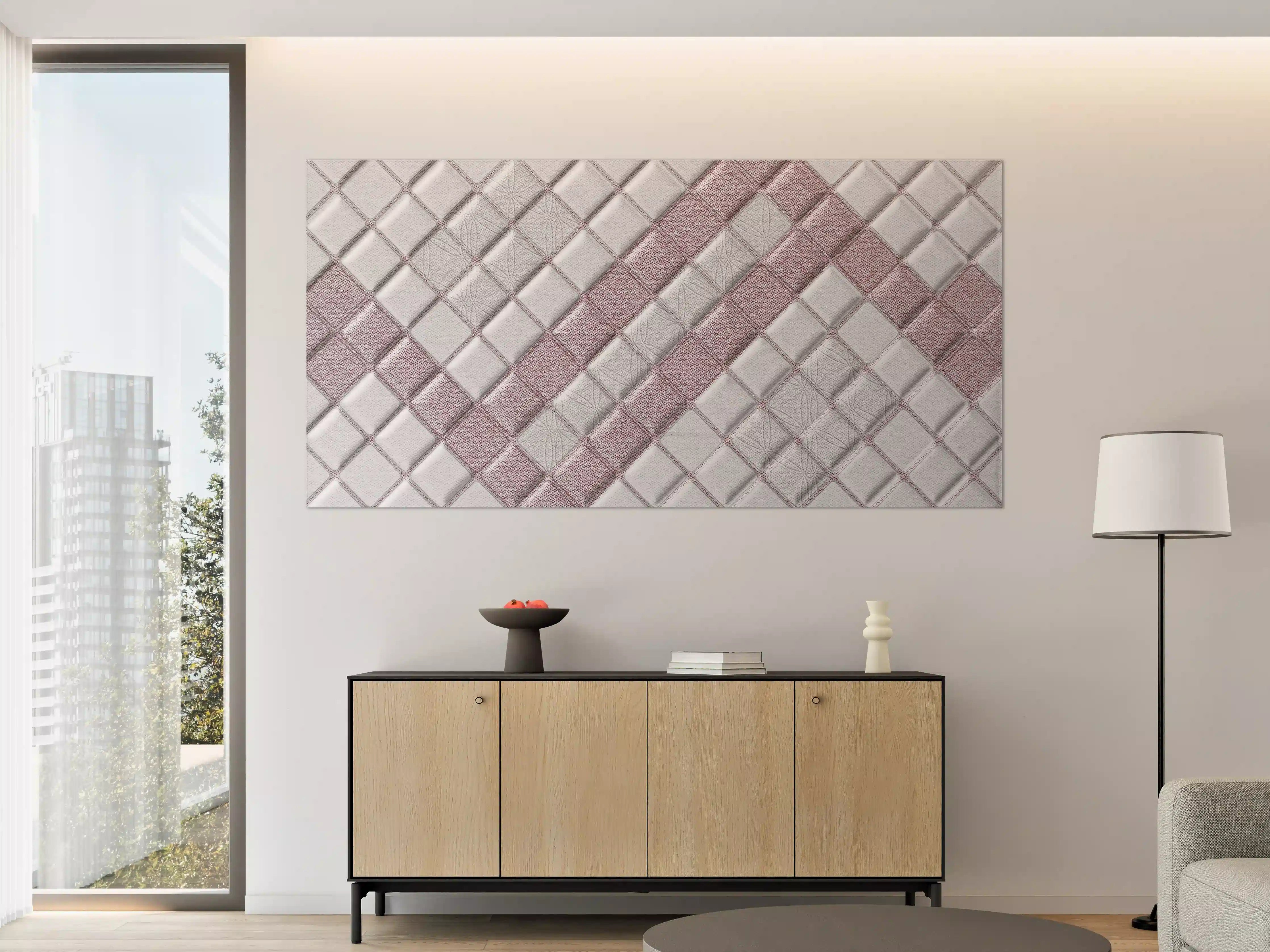 Große Wandbilder - Weiße Mosaikwand mit rosafarbenen Akzenten