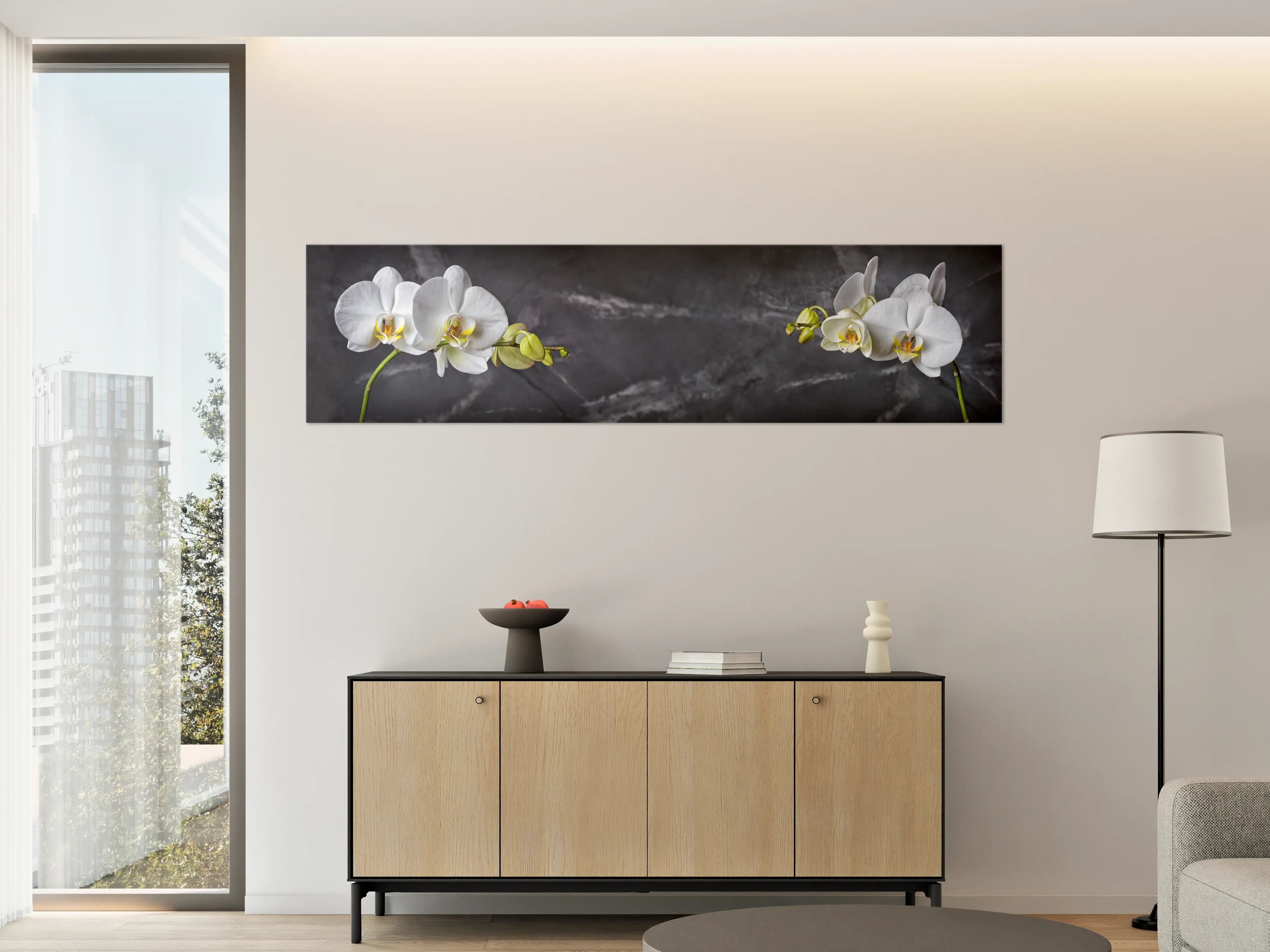 Große Wandbilder - Weiße Orchideen auf Marmor