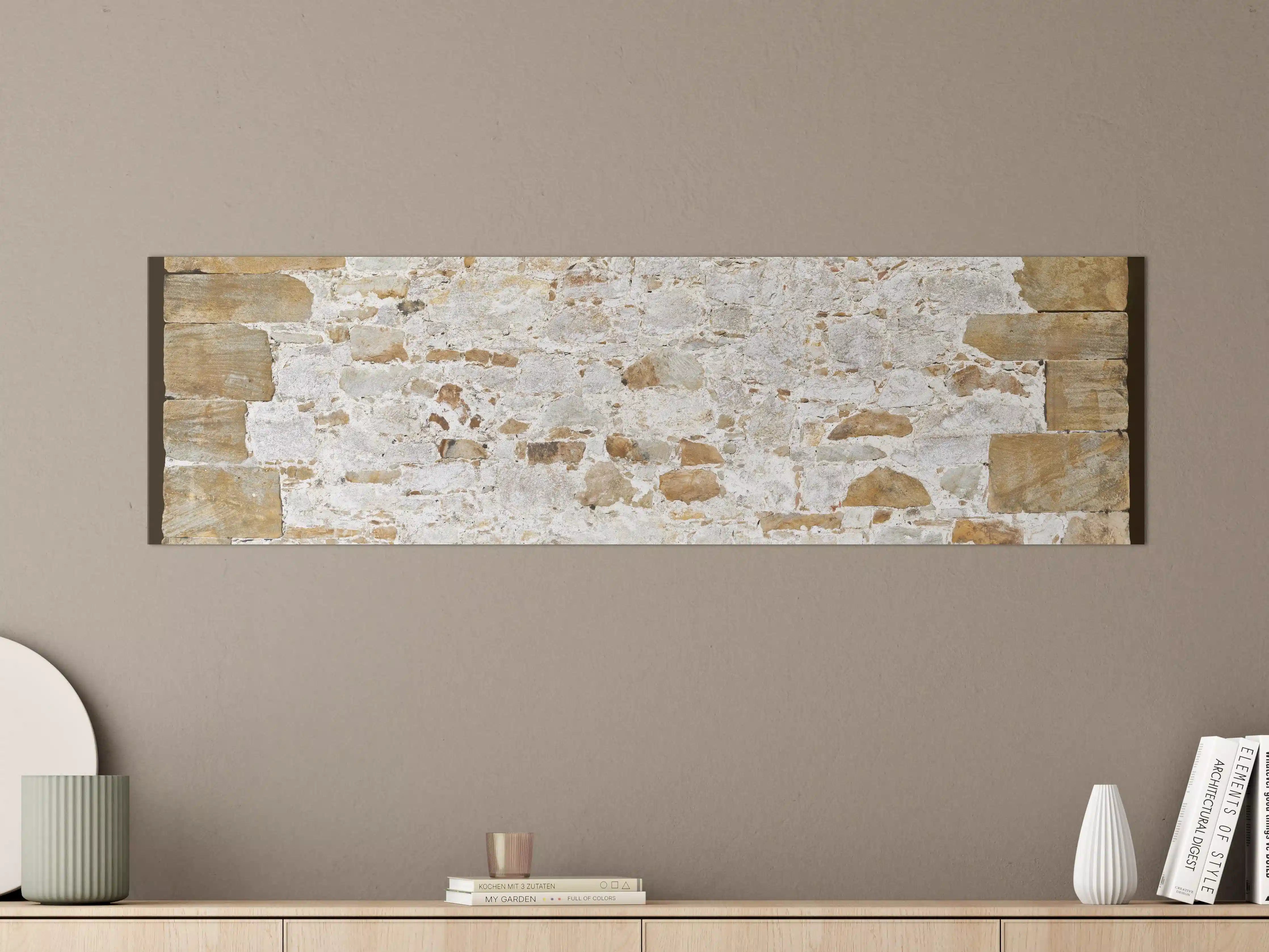 Große Wandbilder - Weiße Steinmauer mit grauer Textur