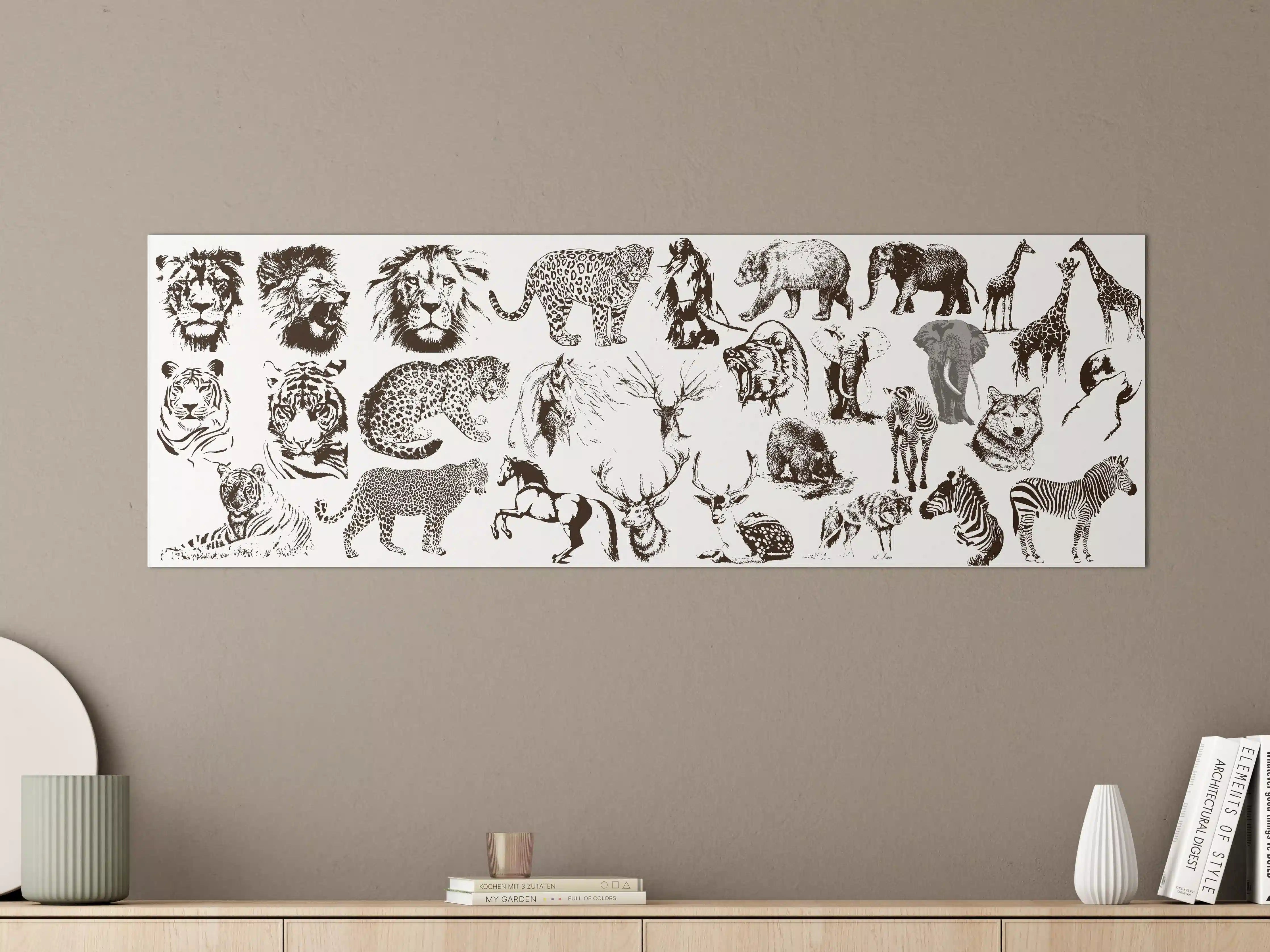 Große Wandbilder - Weiße Tiere im Schwarz-Weiß-Design