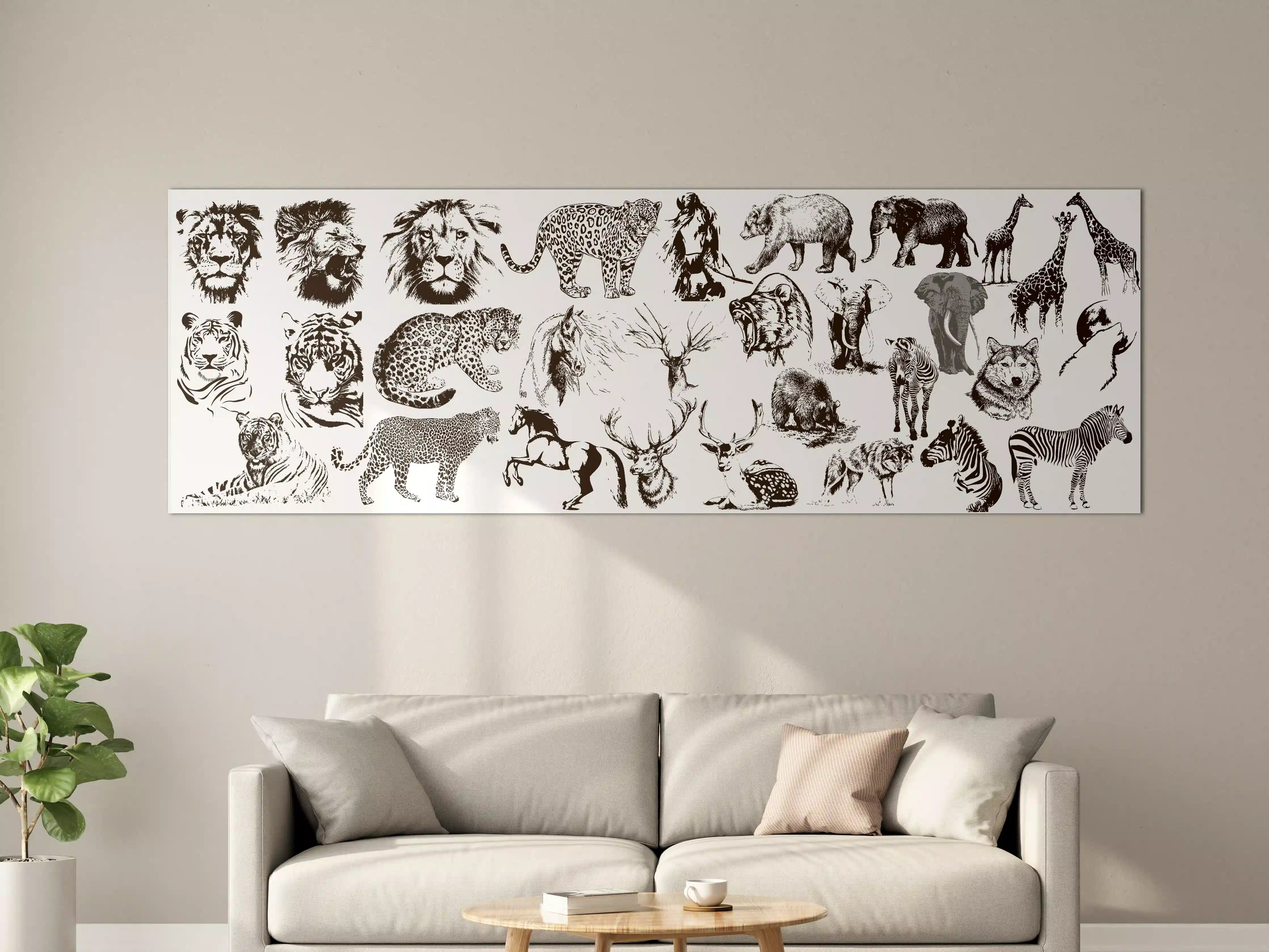 Große Wandbilder - Weiße Tiere im Schwarz-Weiß-Design