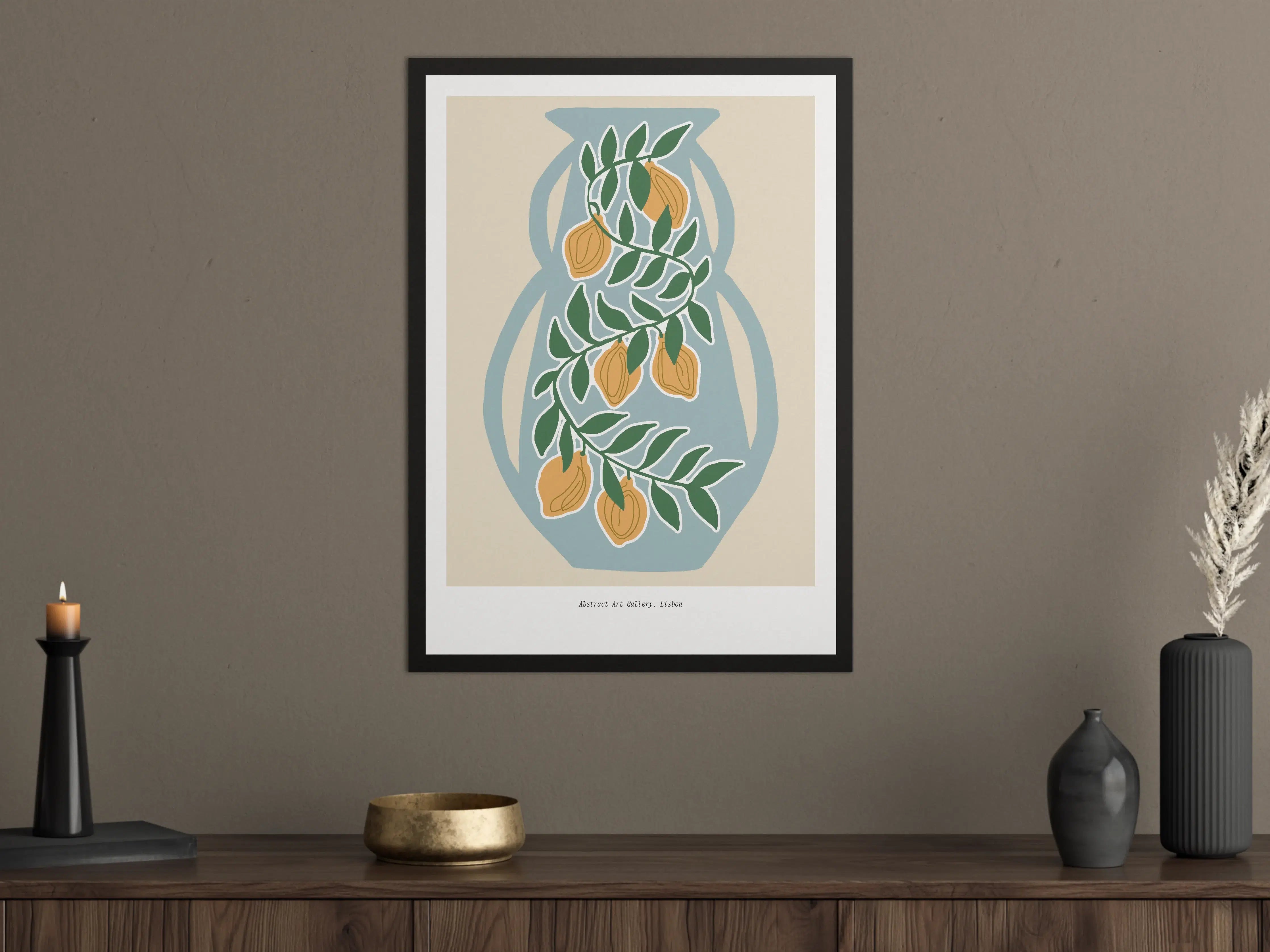 Große Wandbilder - Weiße Vase mit Lorbeerzweigen und Orangen