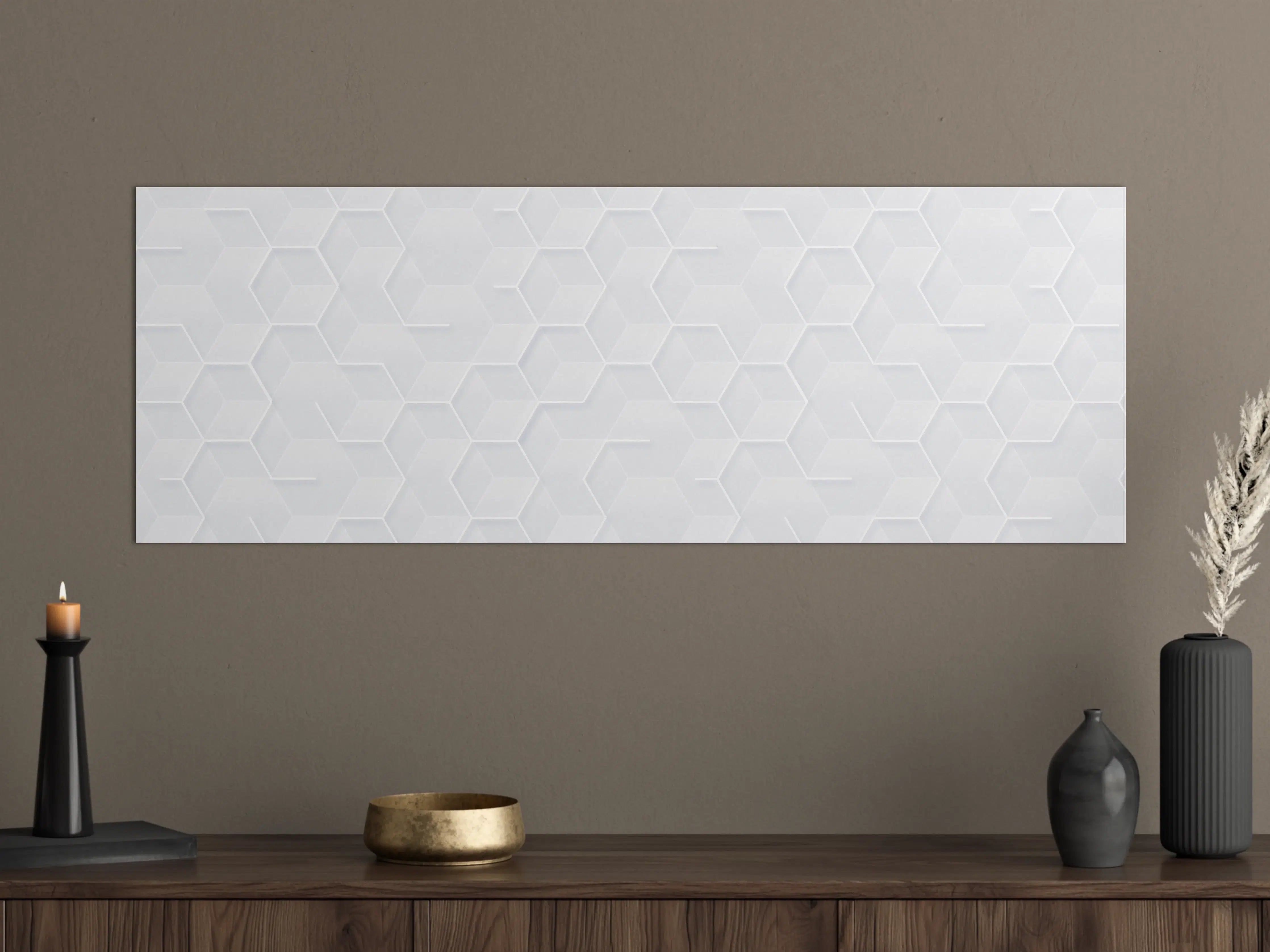 Große Wandbilder - Weiße Wand mit dezenter Hexagon-Musterung