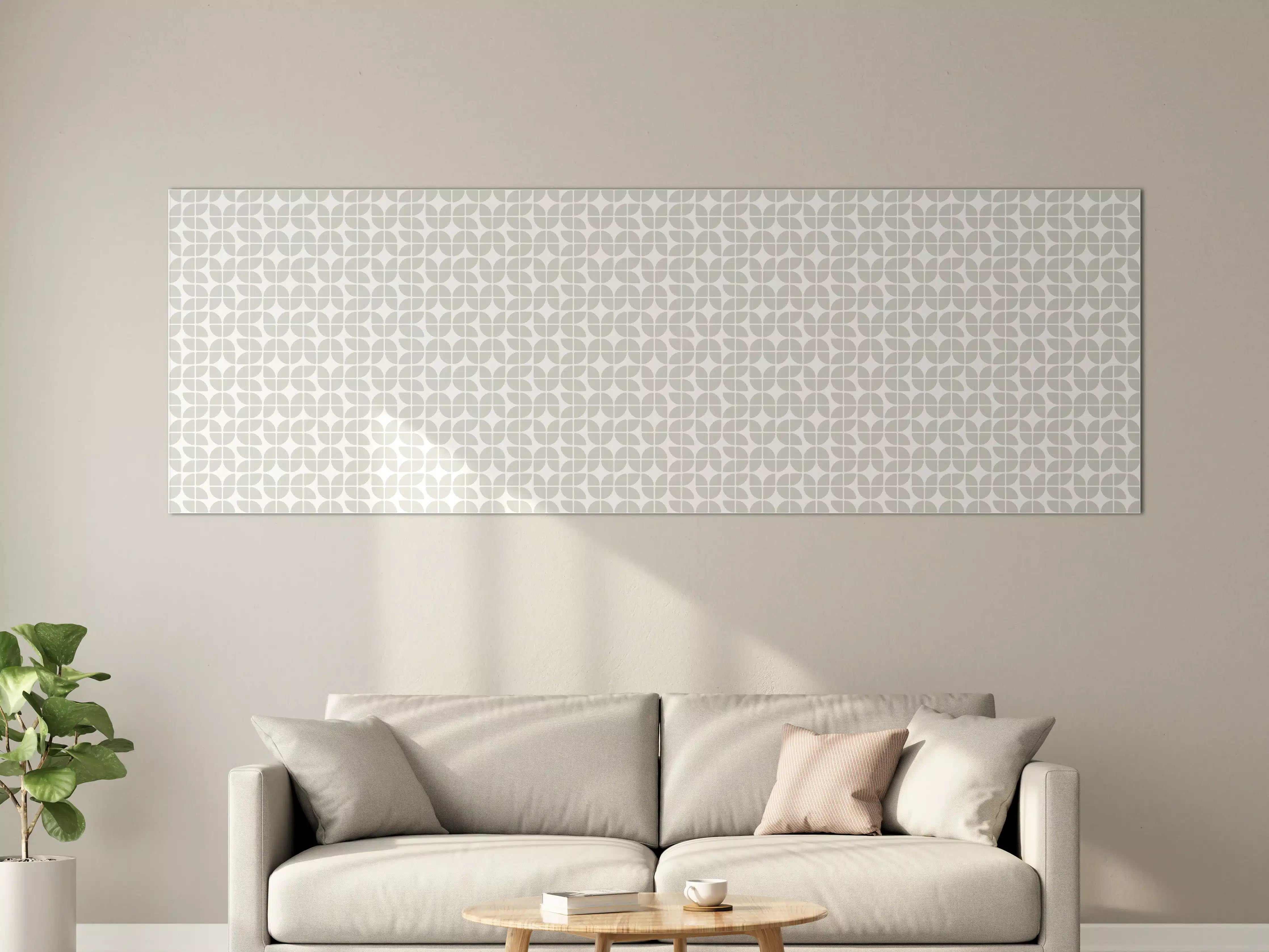 Große Wandbilder - Weiße Wand mit dezenter geometrischer Mustermuster