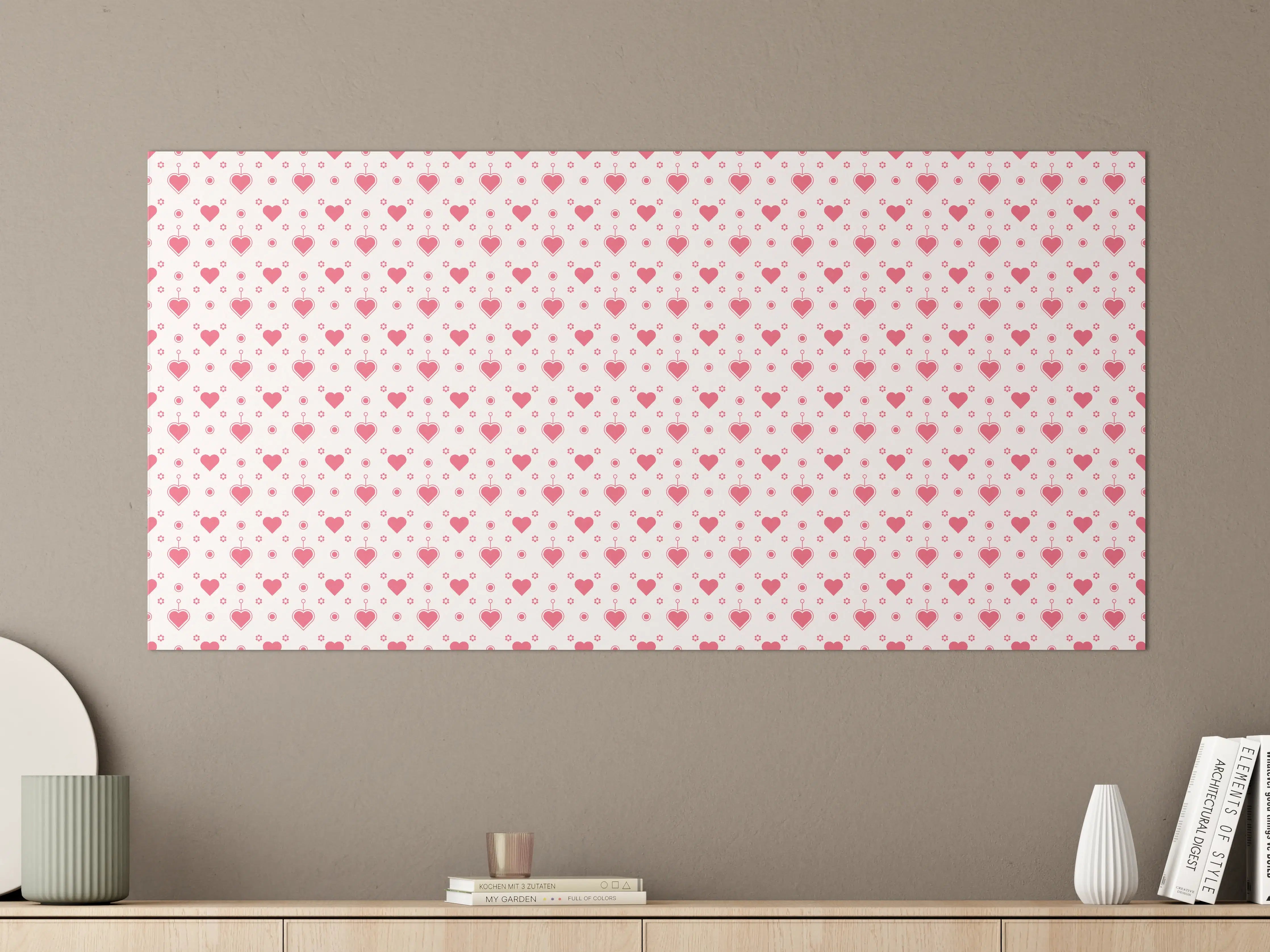Große Wandbilder - Weiße Wand mit roten Herzen Muster