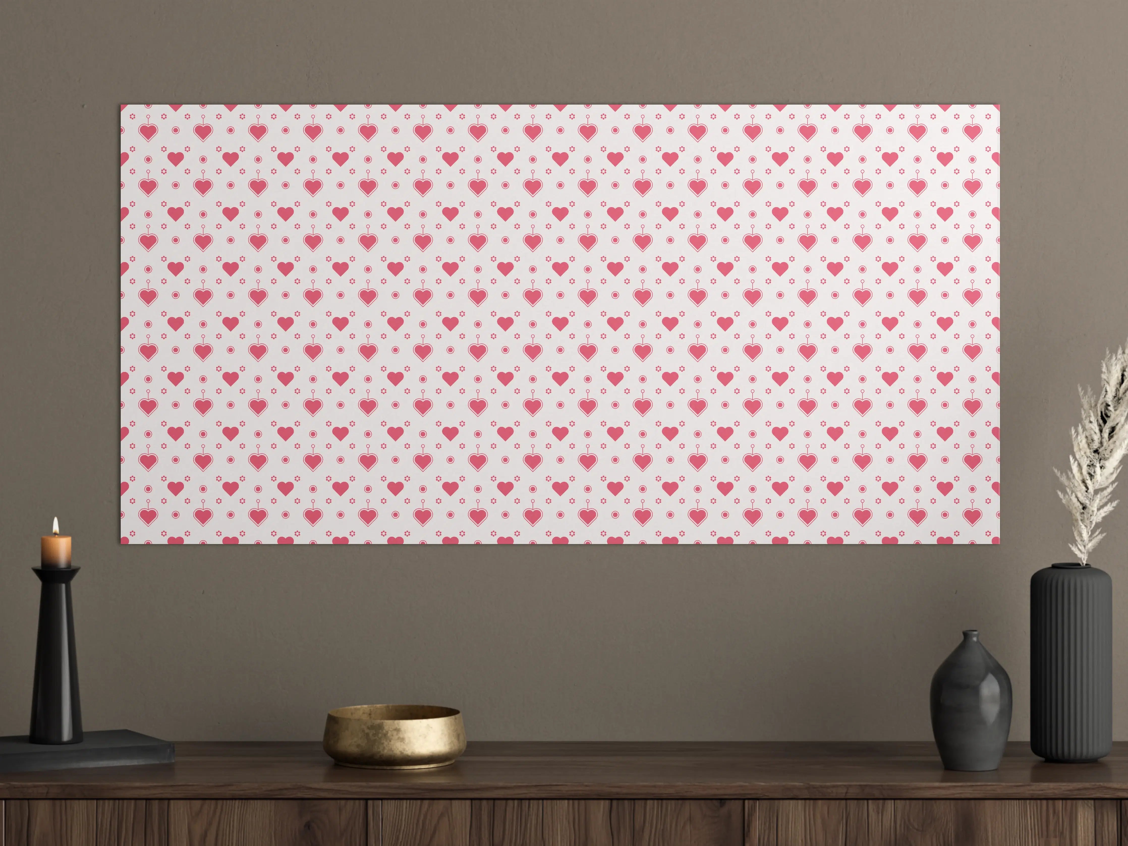 Große Wandbilder - Weiße Wand mit roten Herzen Muster