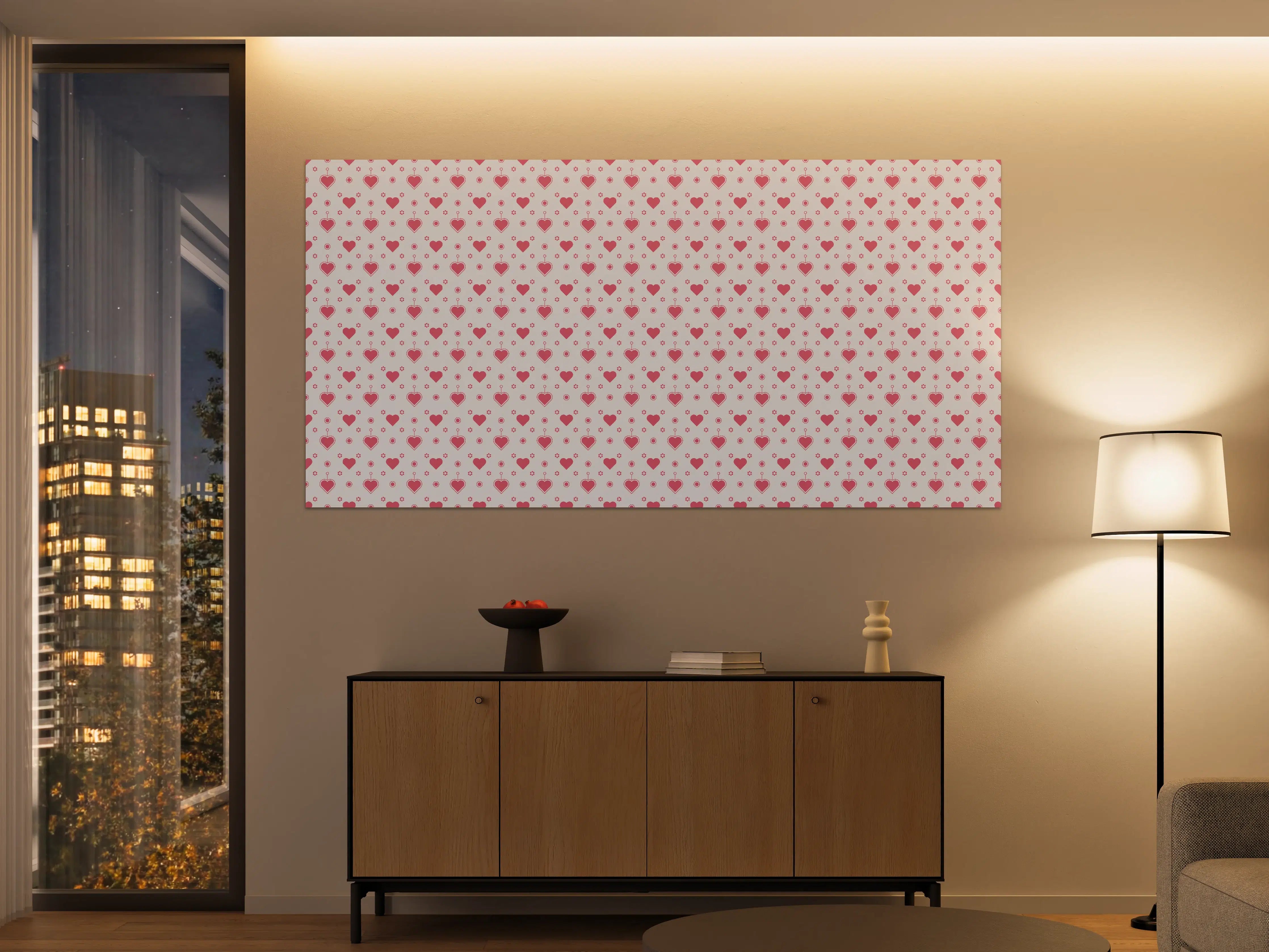 Große Wandbilder - Weiße Wand mit roten Herzen Muster