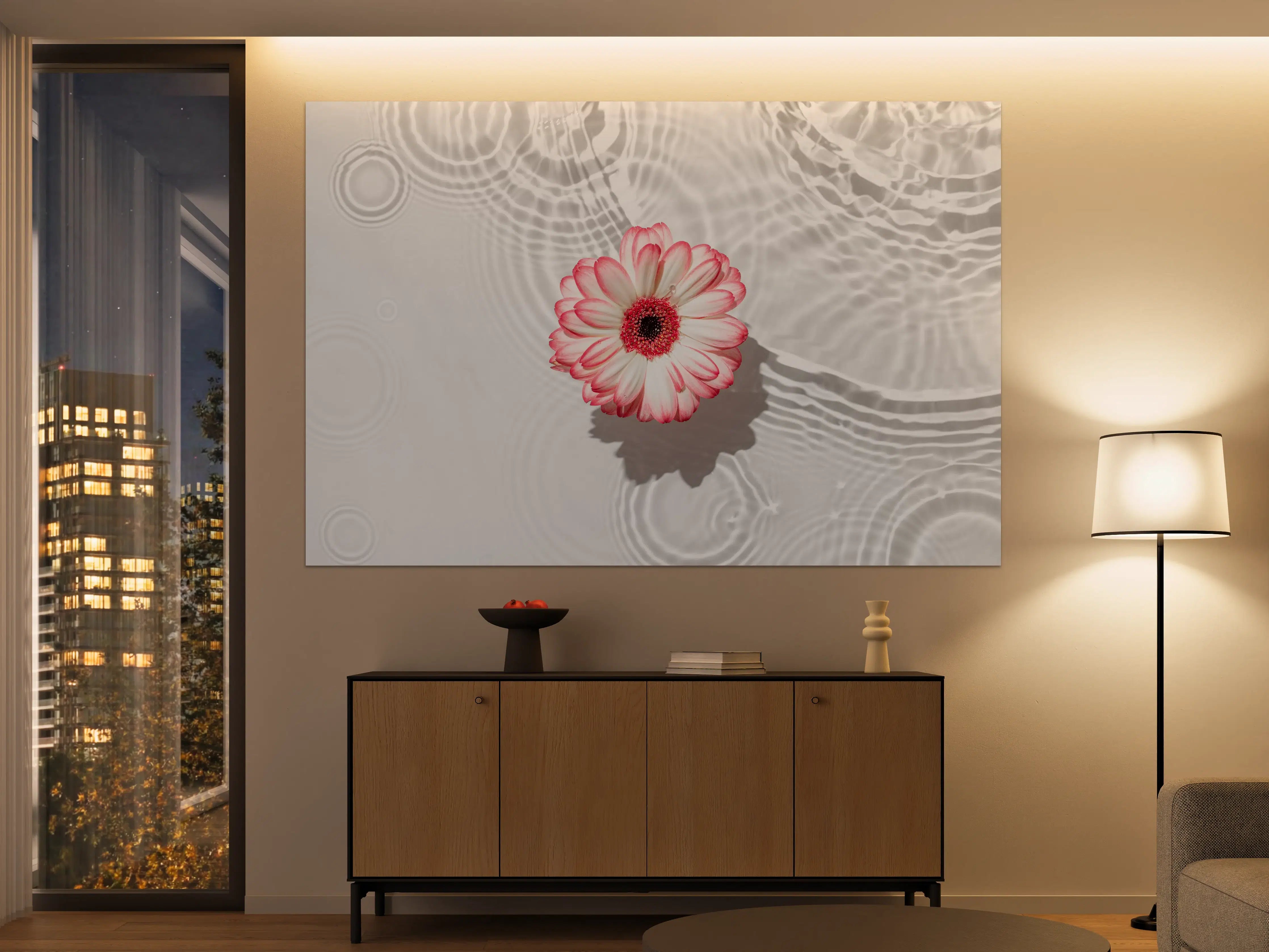 Große Wandbilder - Weiße Wasserblume in Rosa