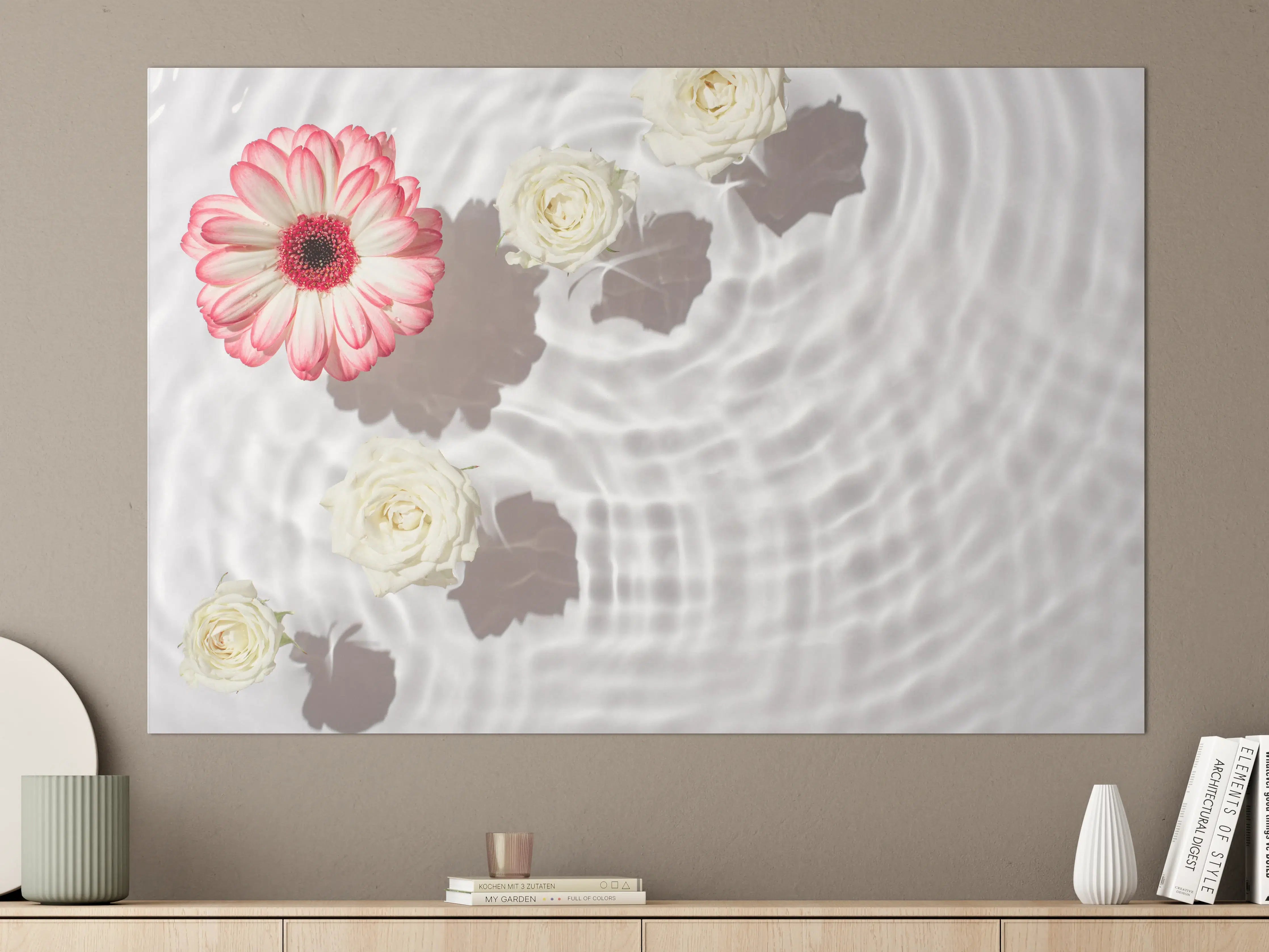 Große Wandbilder - Weiße Wasserblumen mit Rosa-Akzent