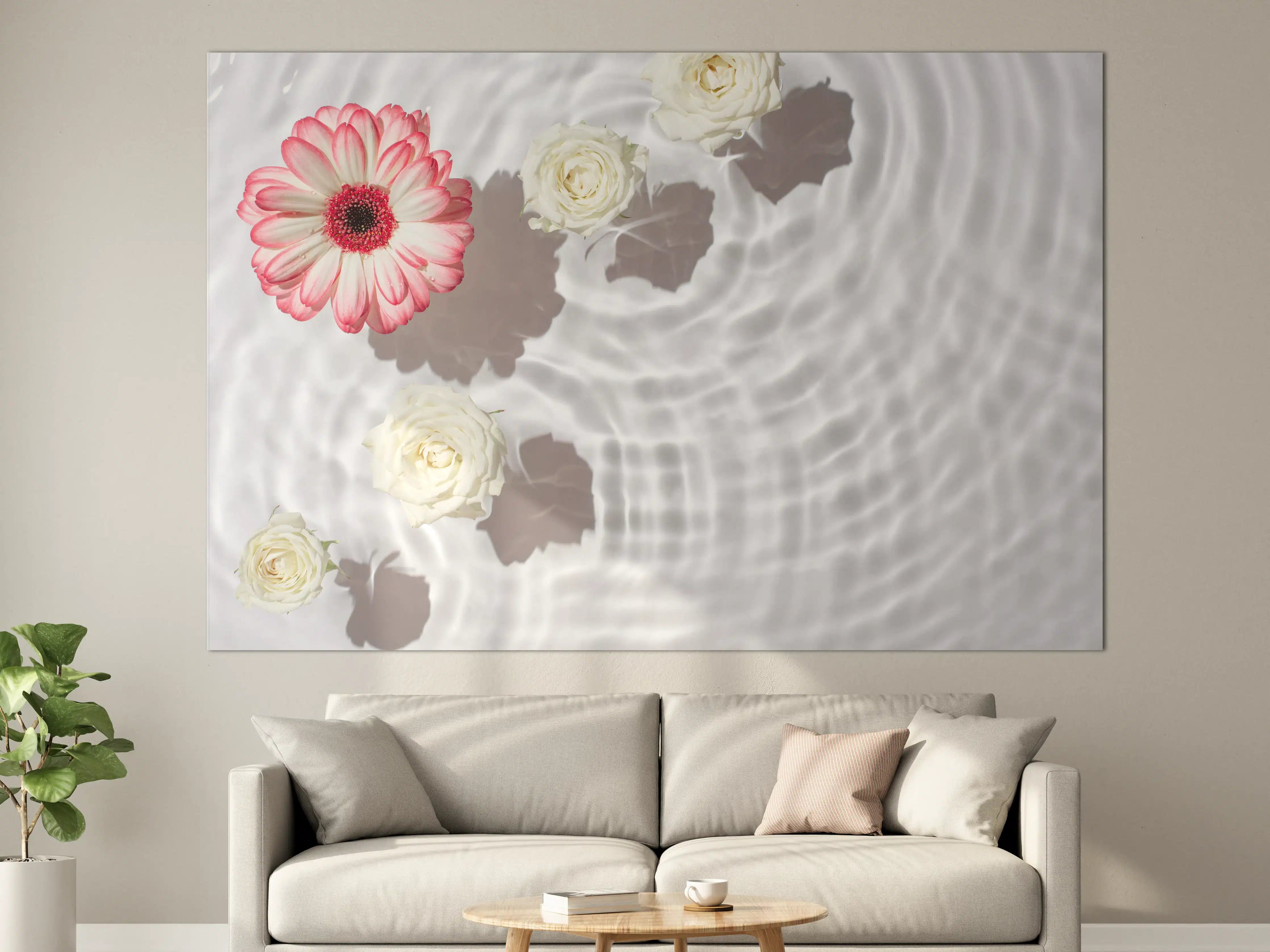 Große Wandbilder - Weiße Wasserblumen mit Rosa-Akzent