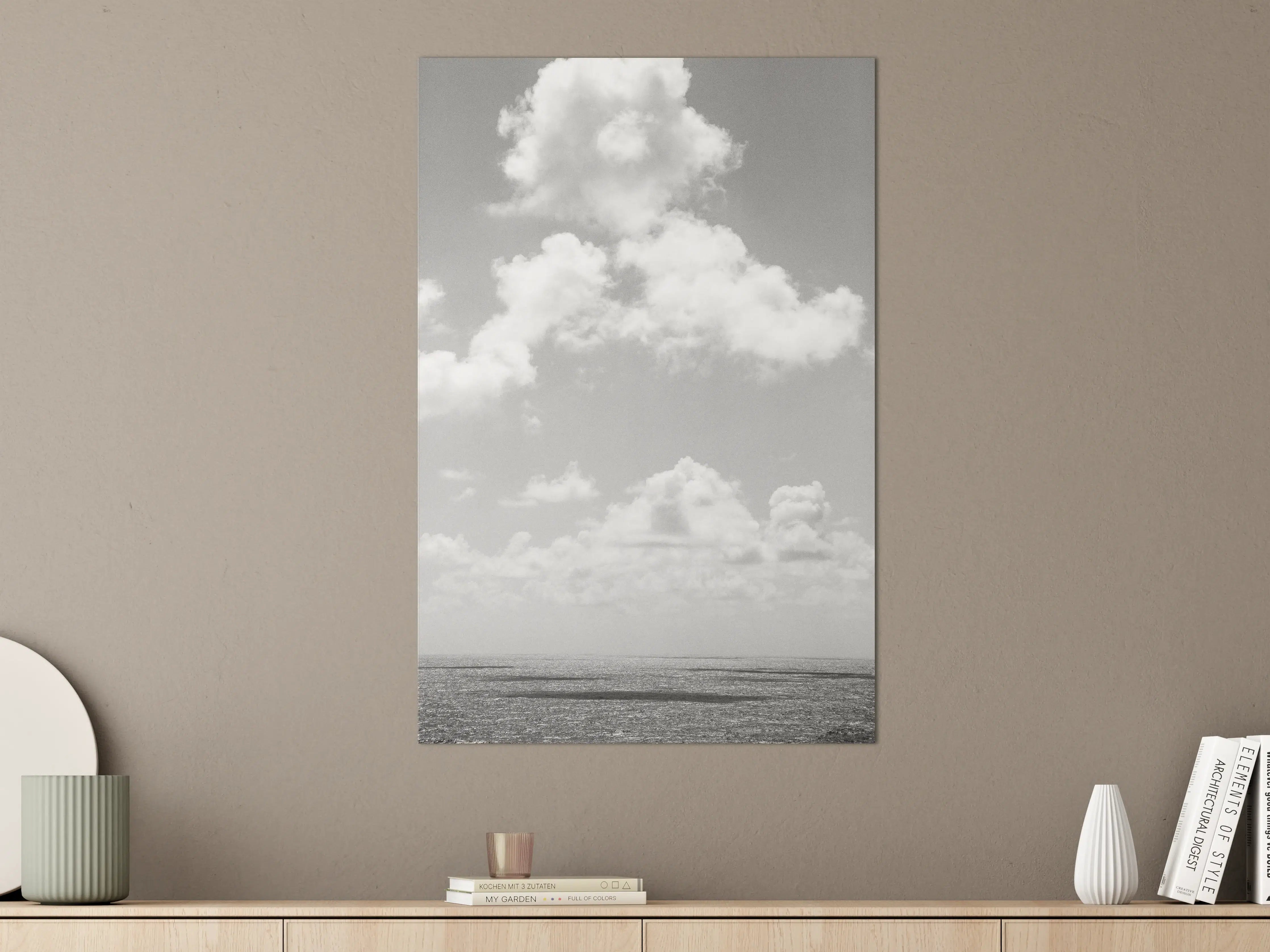 Große Wandbilder - Weiße Wolken am Himmel in Schwarz-Weiß