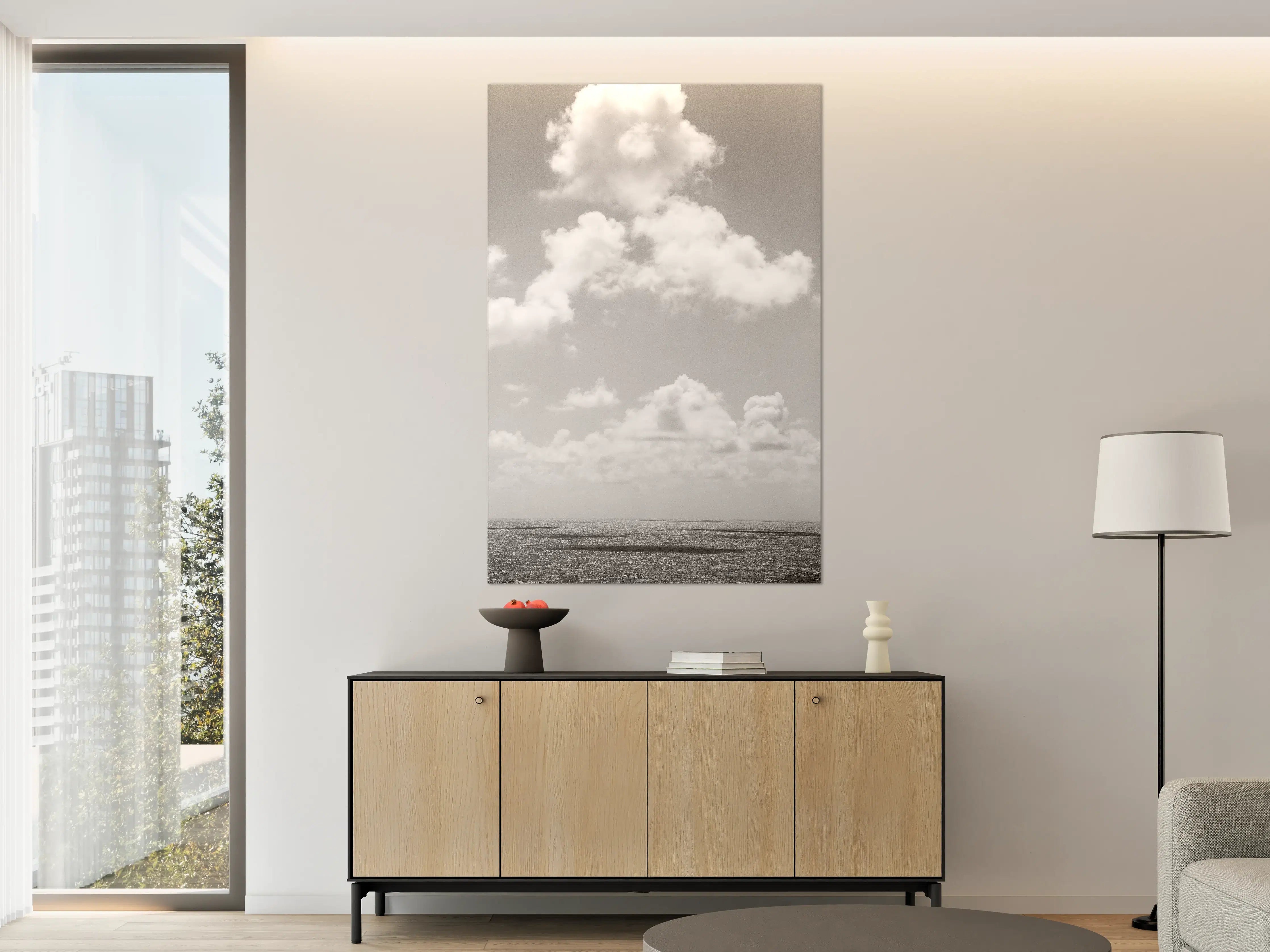 Große Wandbilder - Weiße Wolken am Himmel in Schwarz-Weiß
