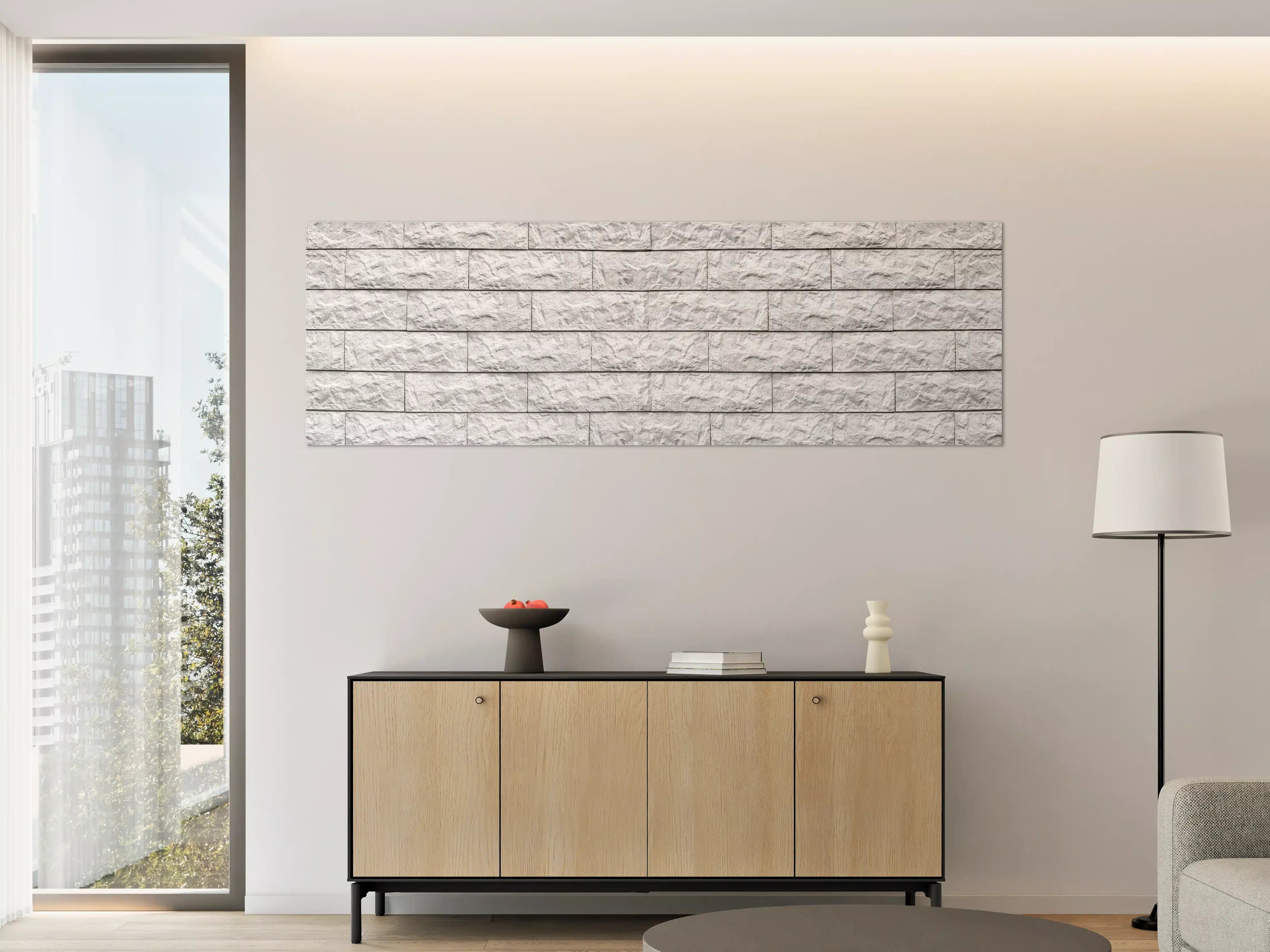 Große Wandbilder - Weiße Ziegelmauer mit rauer Struktur