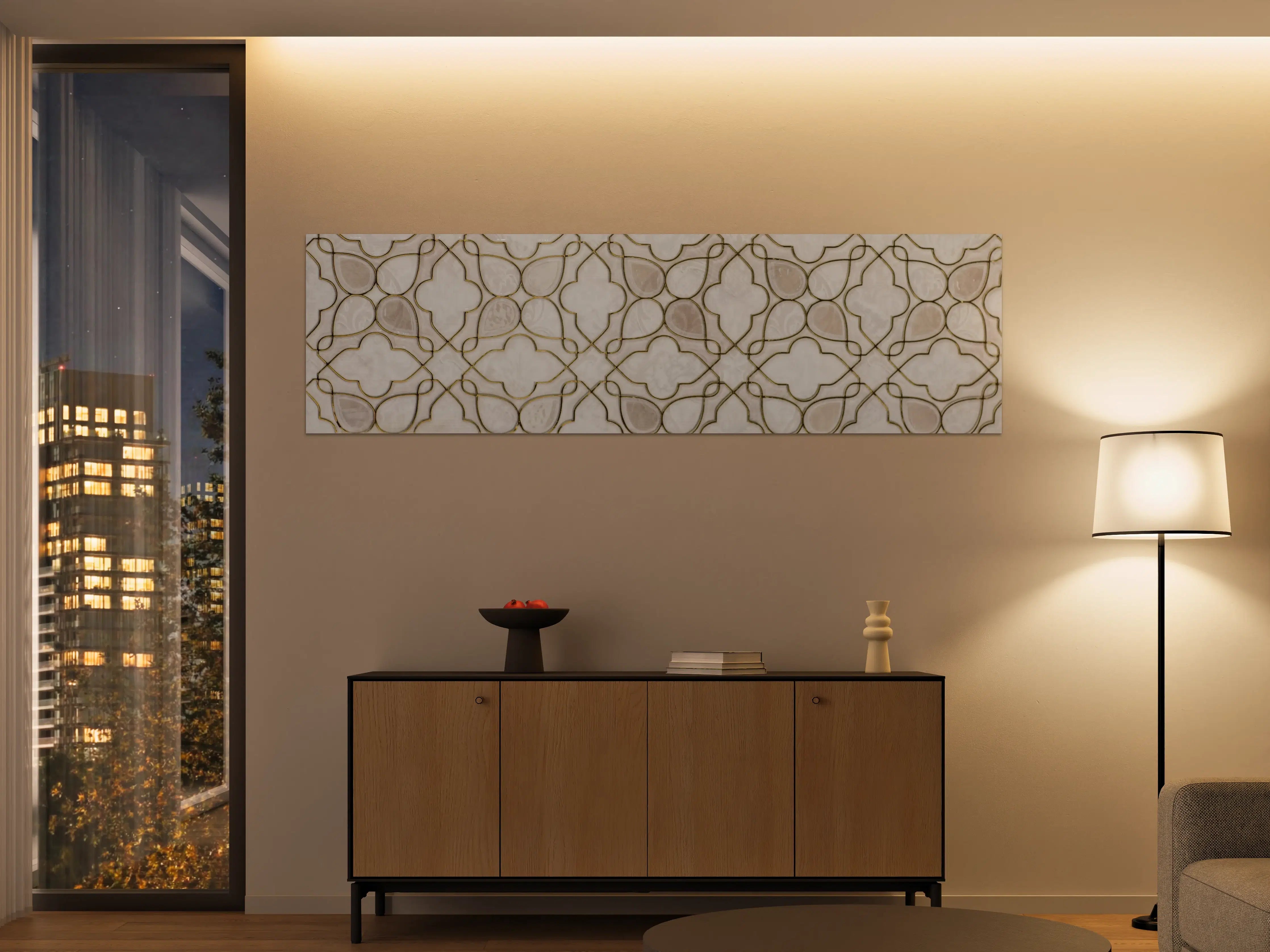 Große Wandbilder - Weiße und Beigefarbene Marmoranordnung
