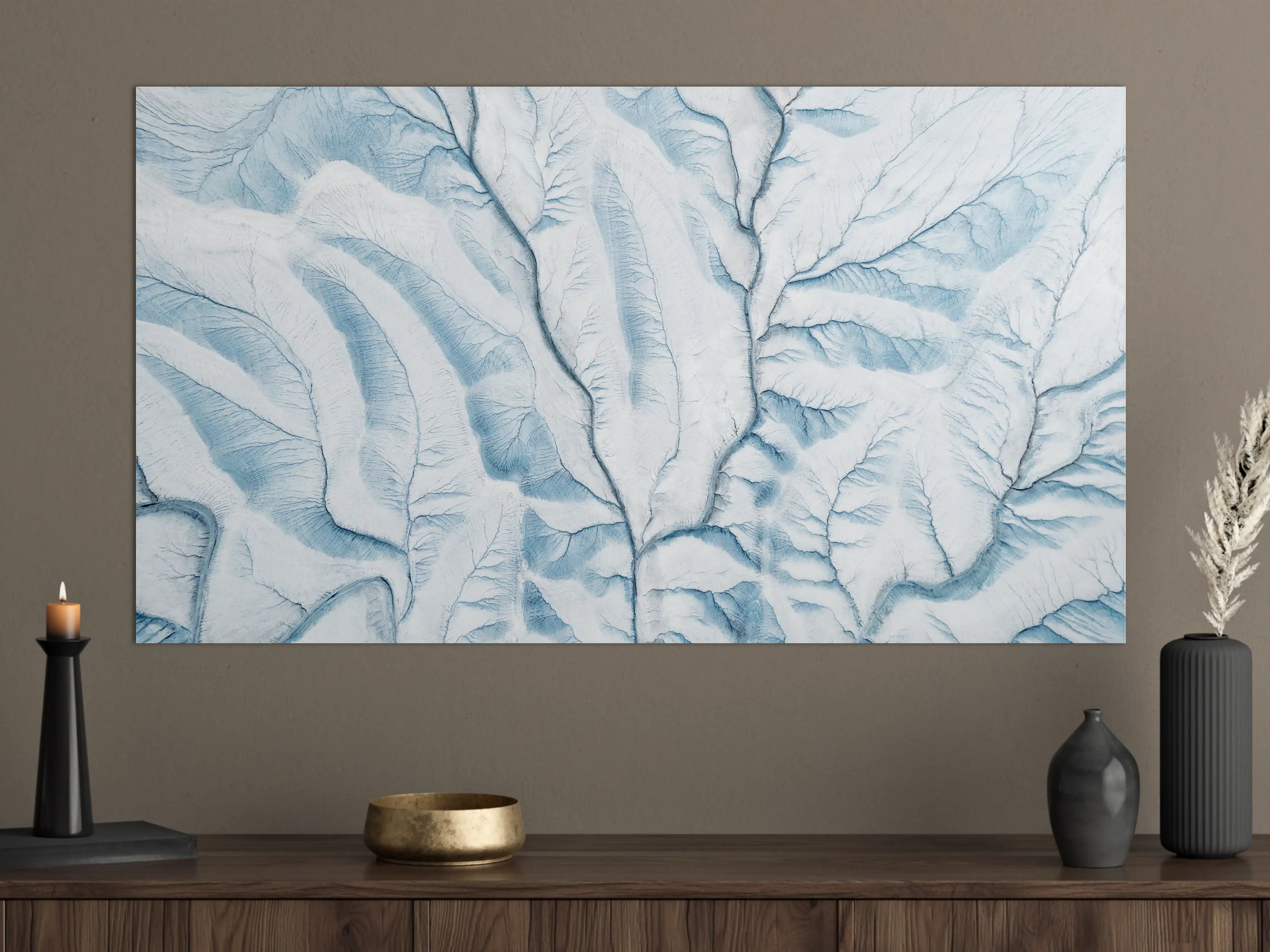 Große Wandbilder - Weiße und blaue Eisflächen mit tiefen Furchen