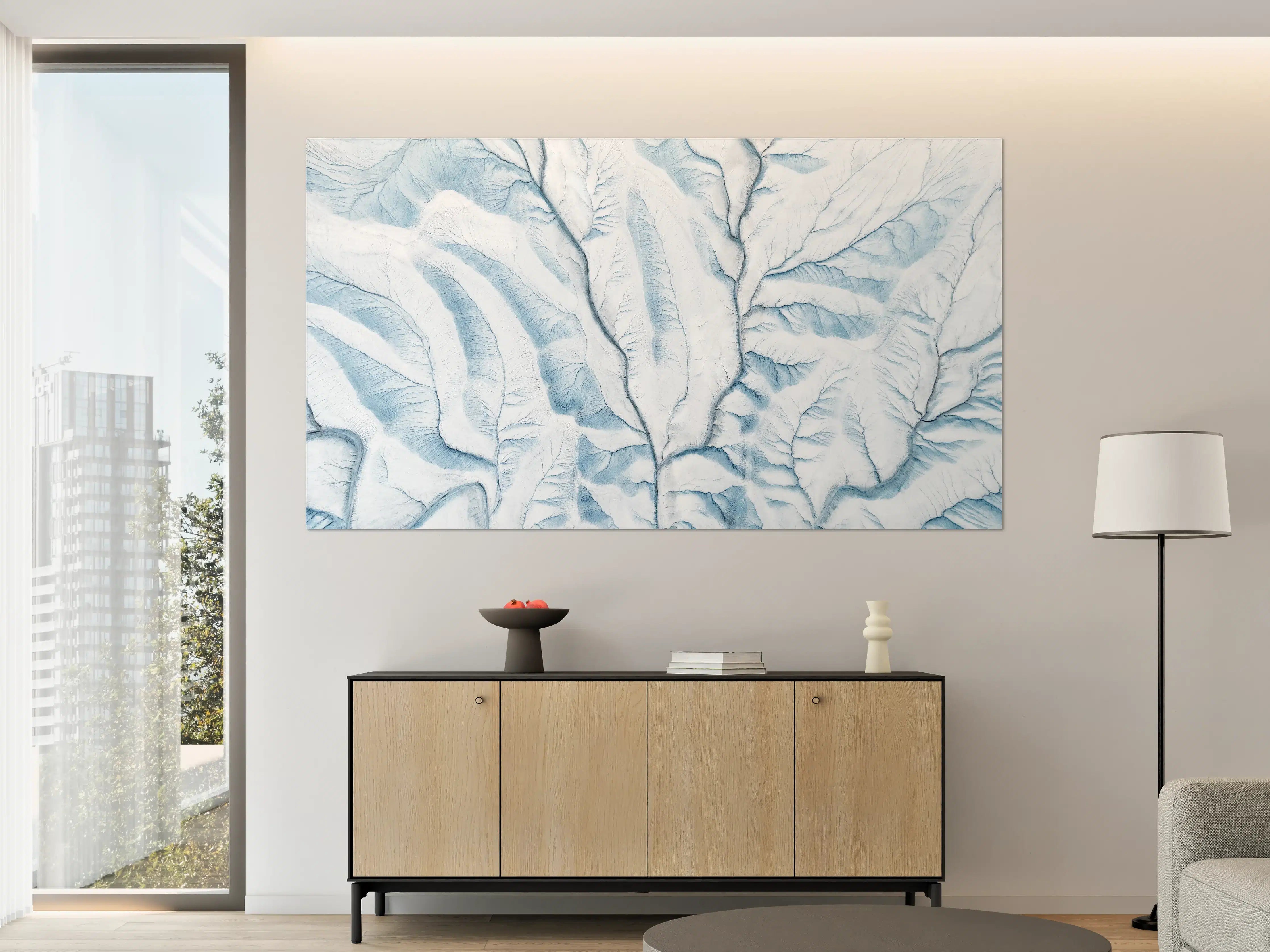 Große Wandbilder - Weiße und blaue Eisflächen mit tiefen Furchen