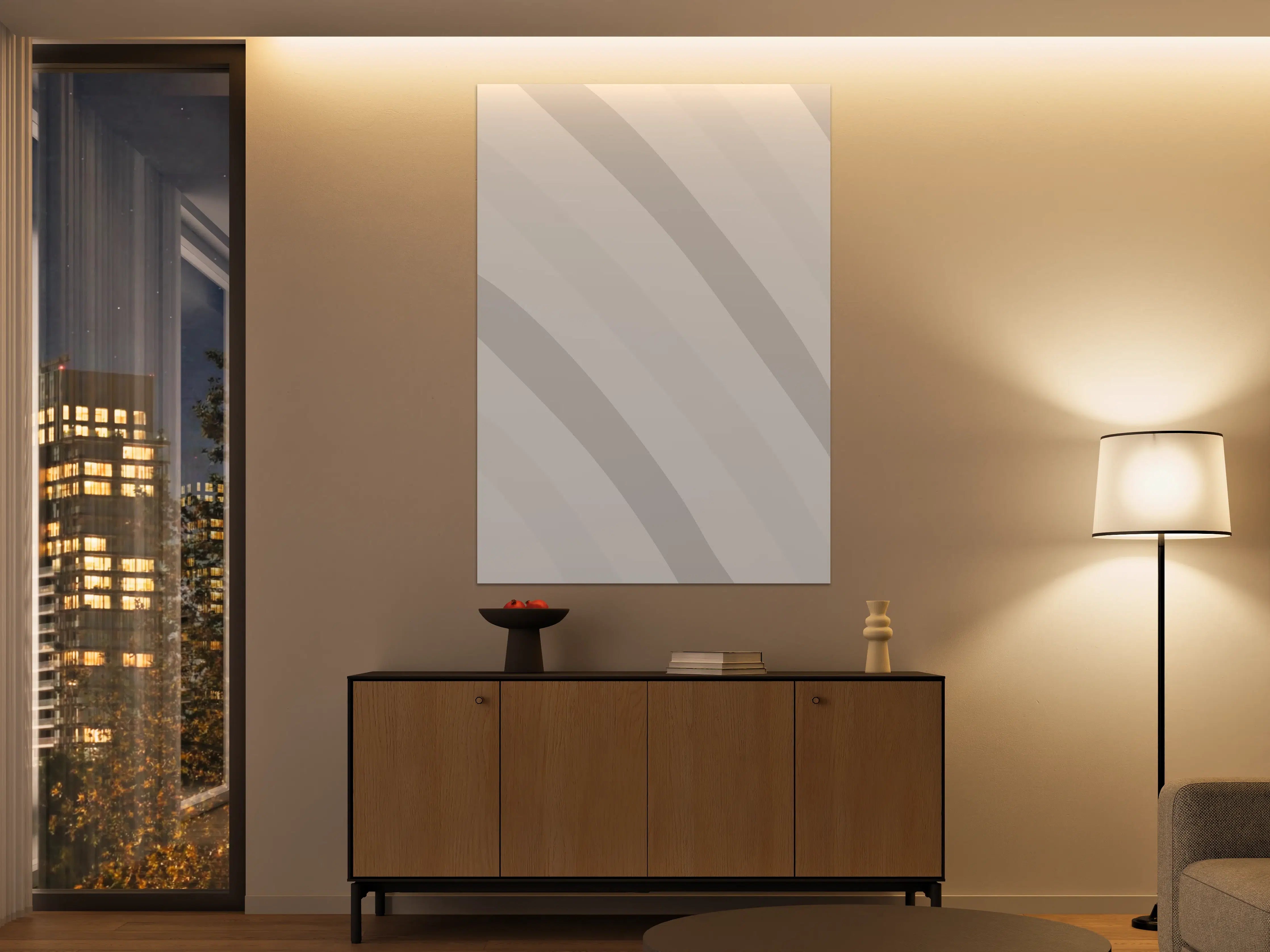 Große Wandbilder - Weiße, elegante Wandgestaltung mit sanften Farbnuancen