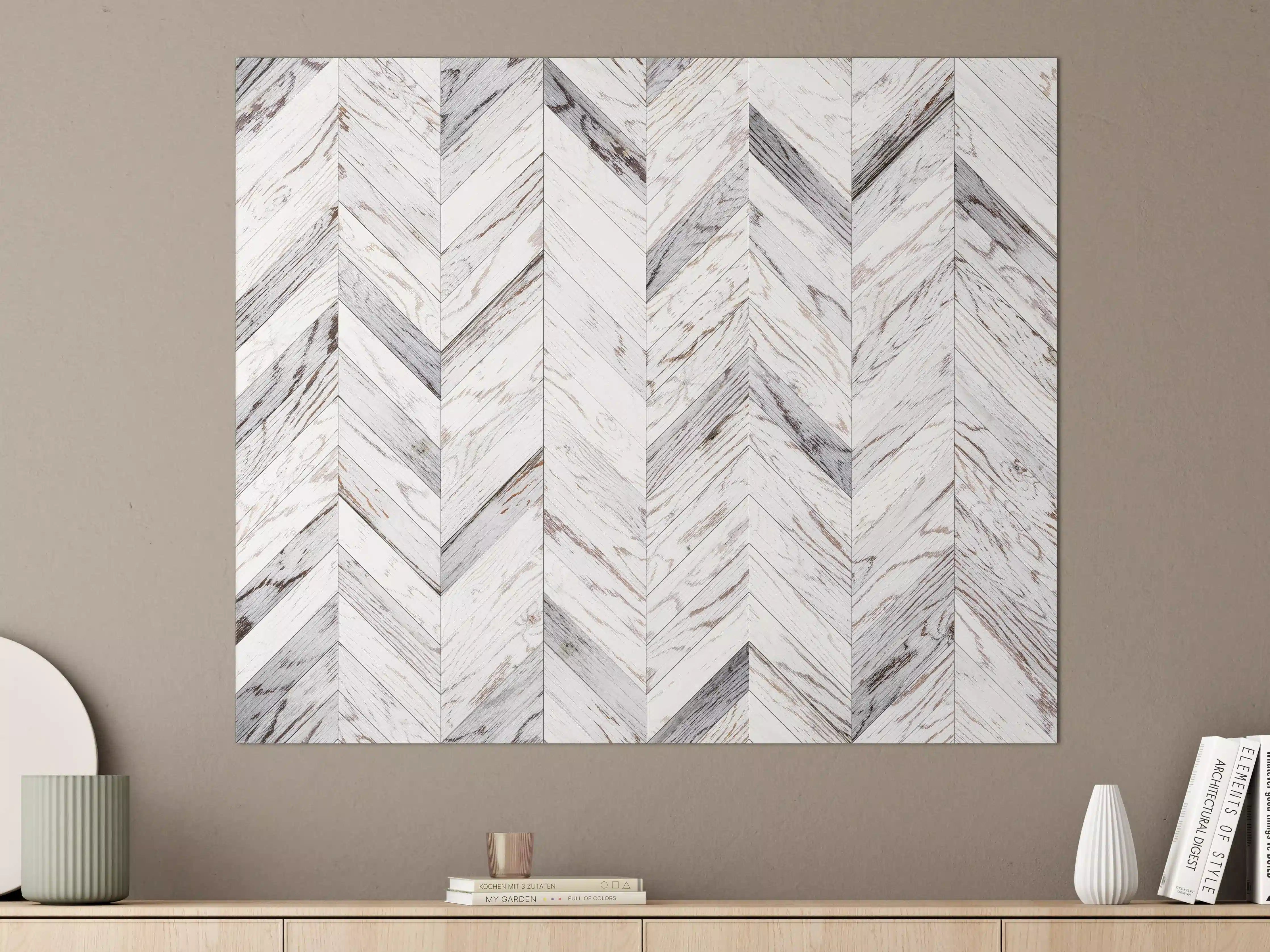 Große Wandbilder - Weißer Chevron - Holzoptik