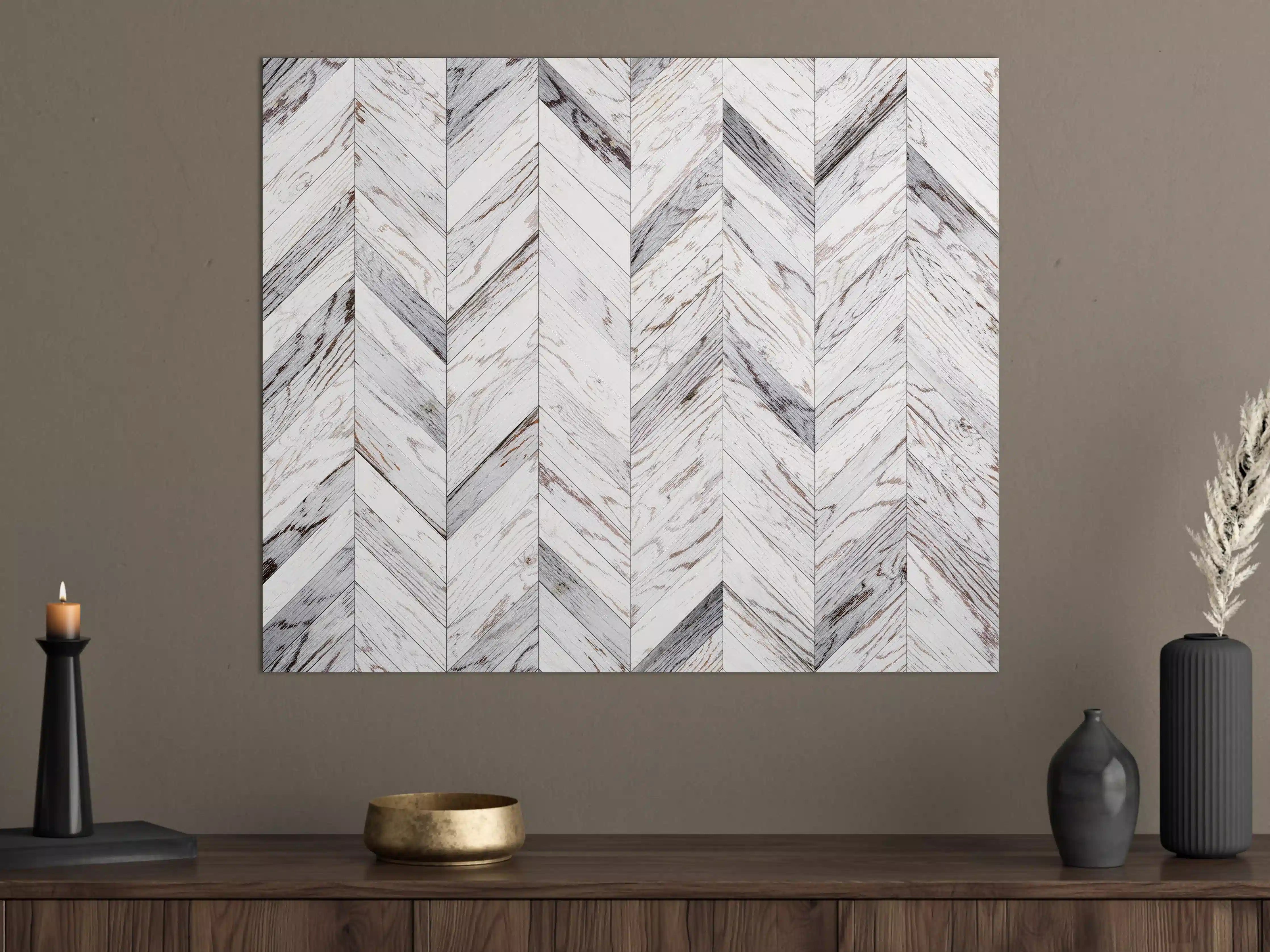 Große Wandbilder - Weißer Chevron - Holzoptik