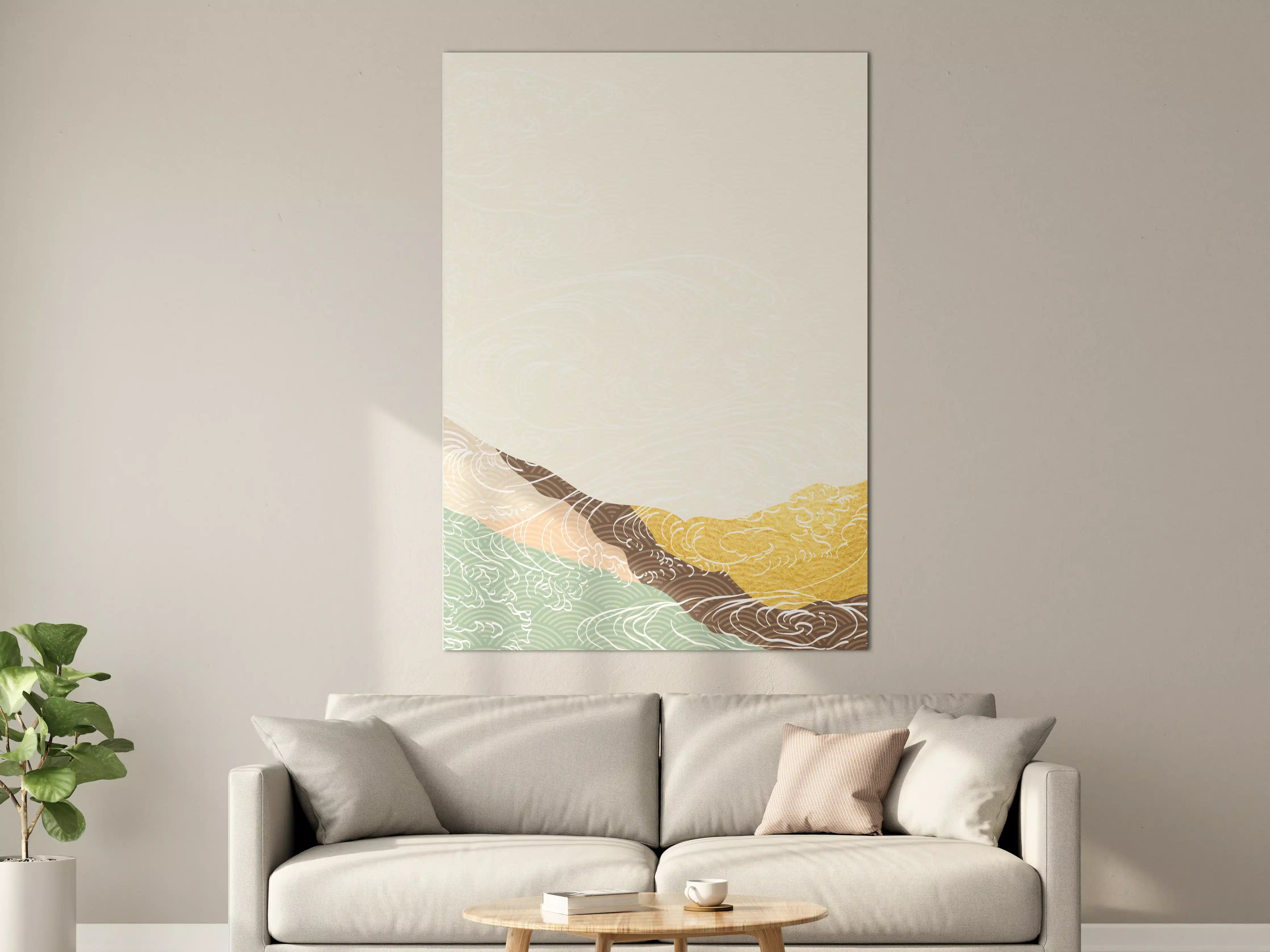 Große Wandbilder - Weißer Hintergrund mit goldenen, braunen und grünen Akzenten