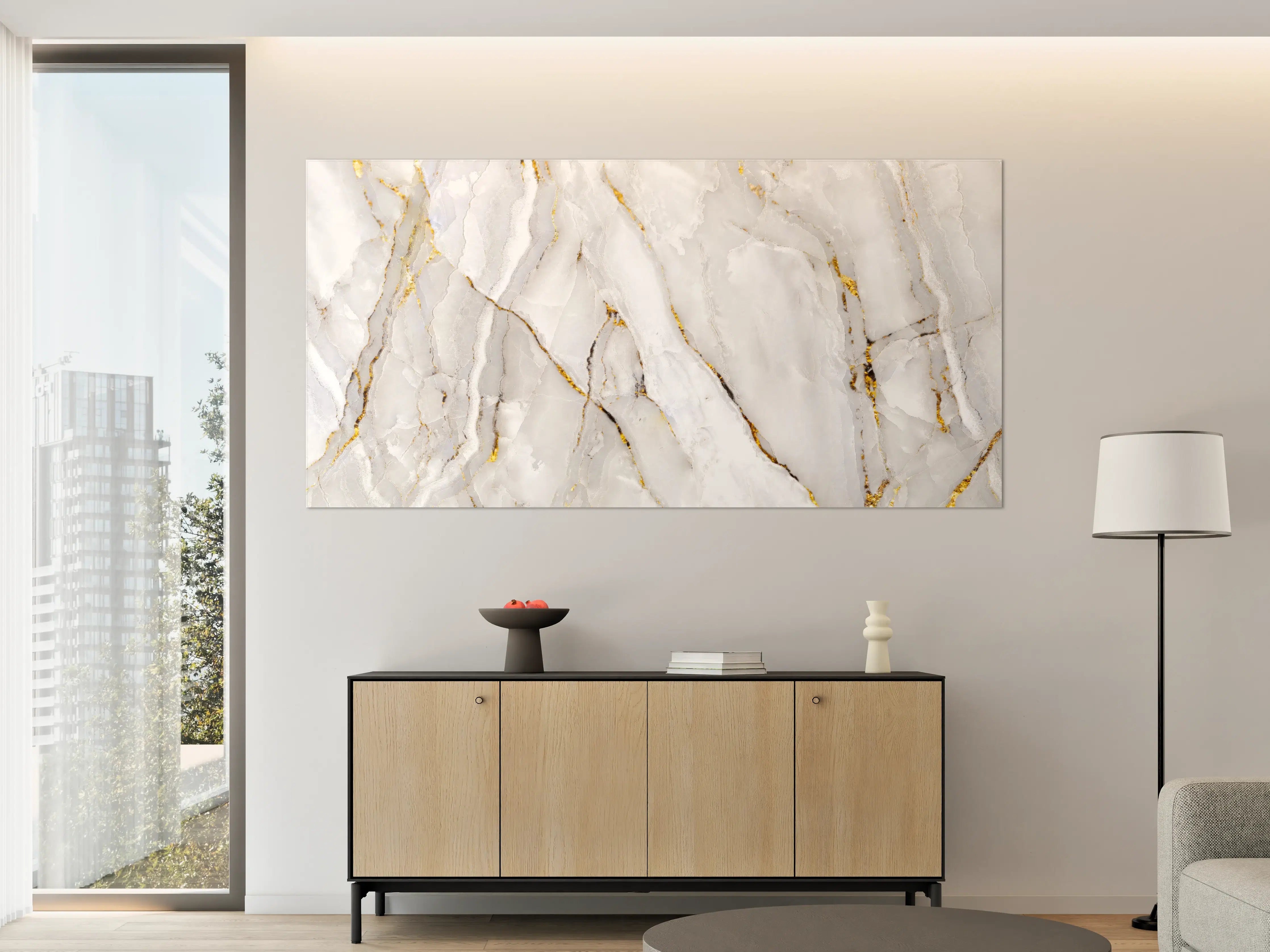 Große Wandbilder - Weißer Statuario-Marmor mit goldene Adern