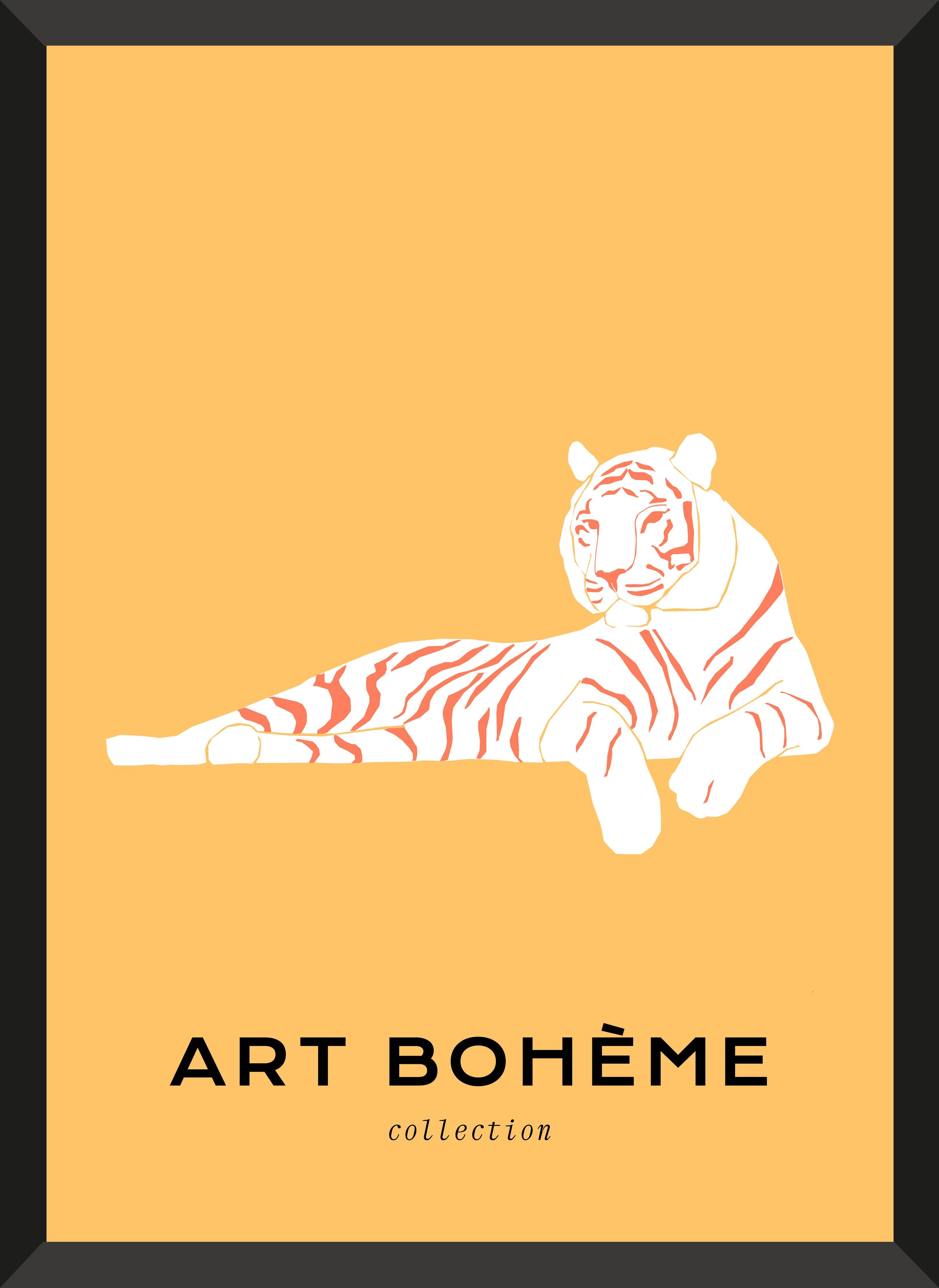 Große Wandbilder-Weißer Tiger auf orange HintergrE4nd