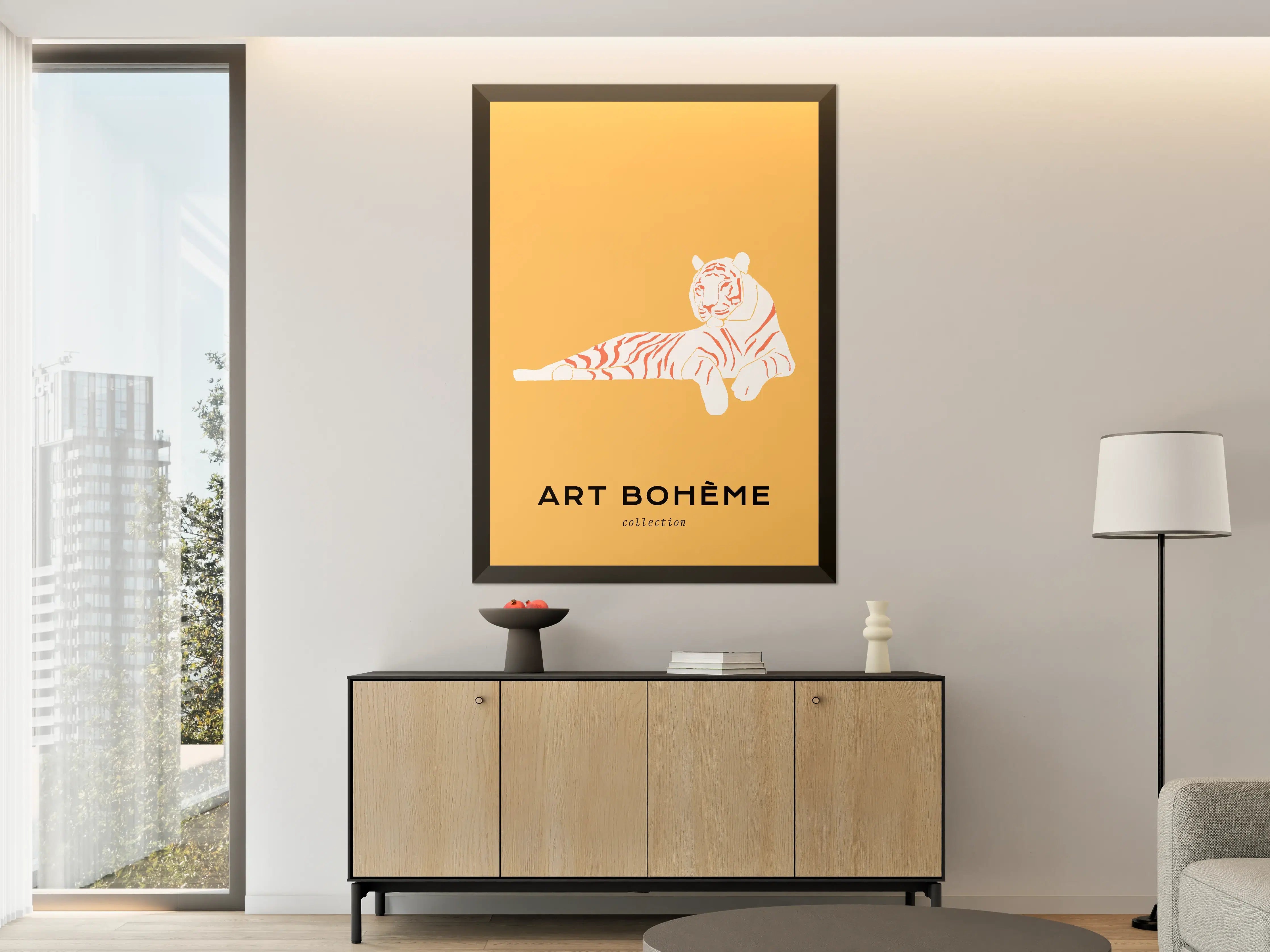 Große Wandbilder - Weißer Tiger auf orange HintergrE4nd