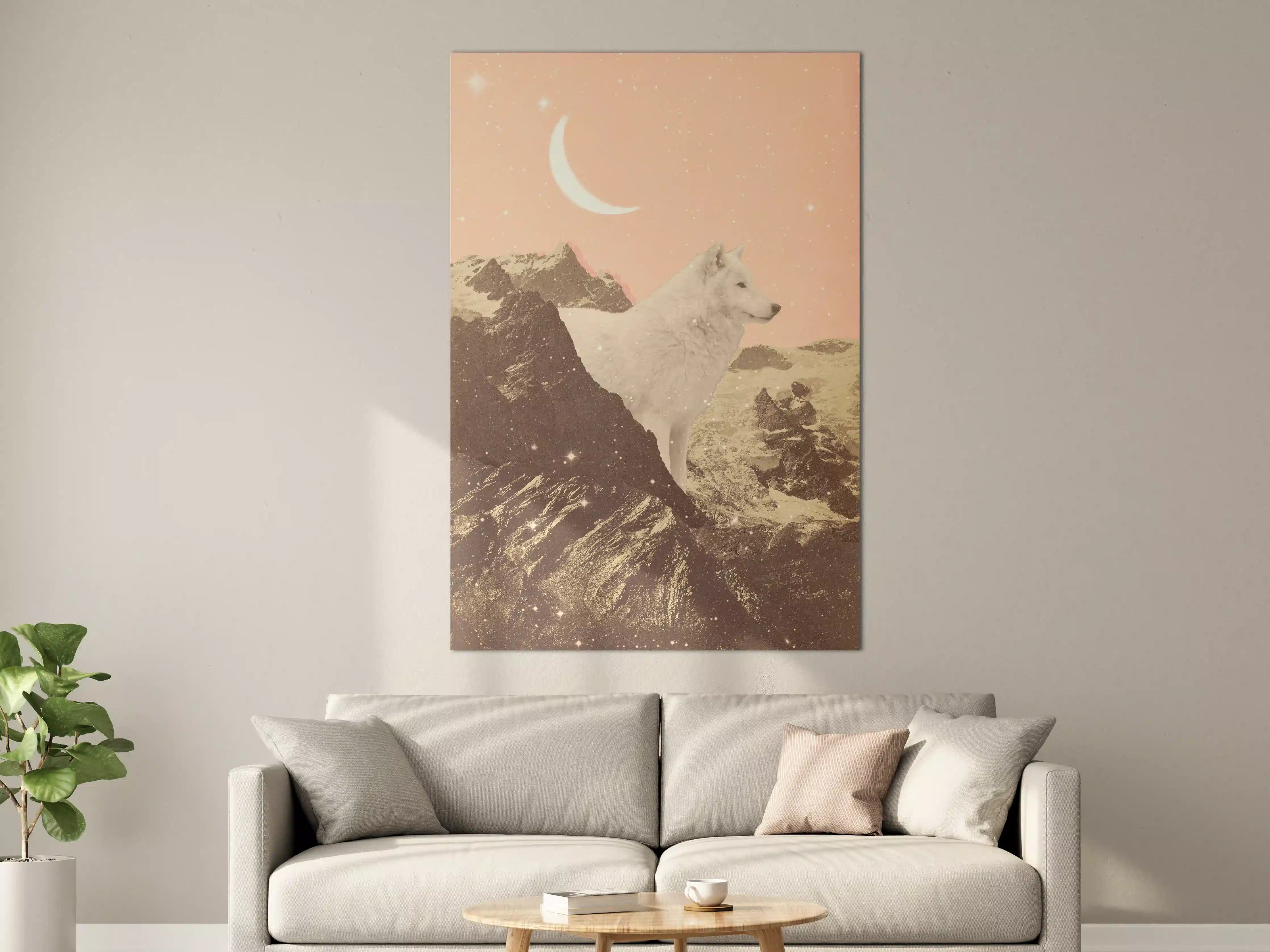 Große Wandbilder - Weißer Wolf Berglandschaft Nacht