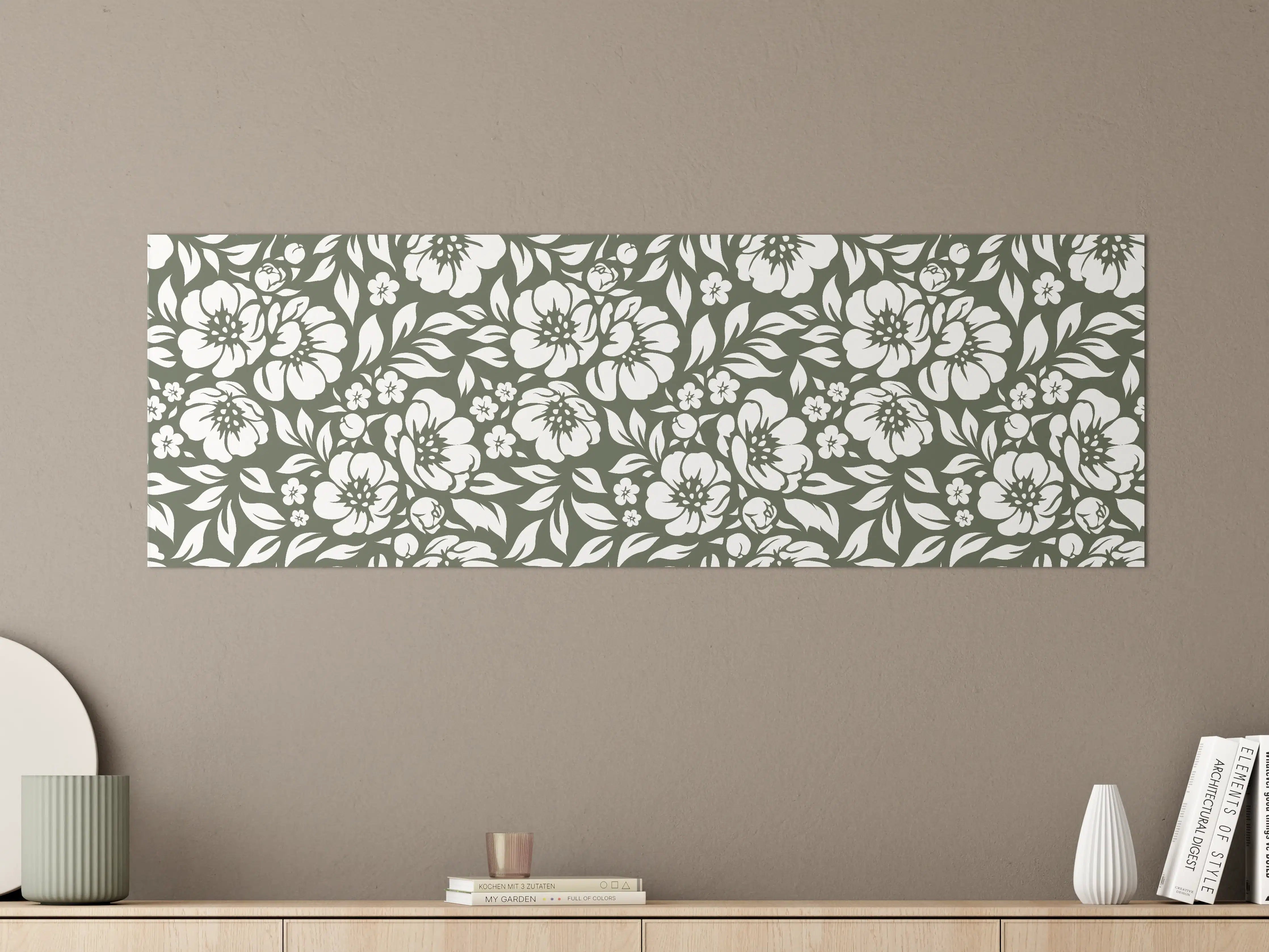 Große Wandbilder - Weißes Blumenmuster auf dunklem Hintergrund