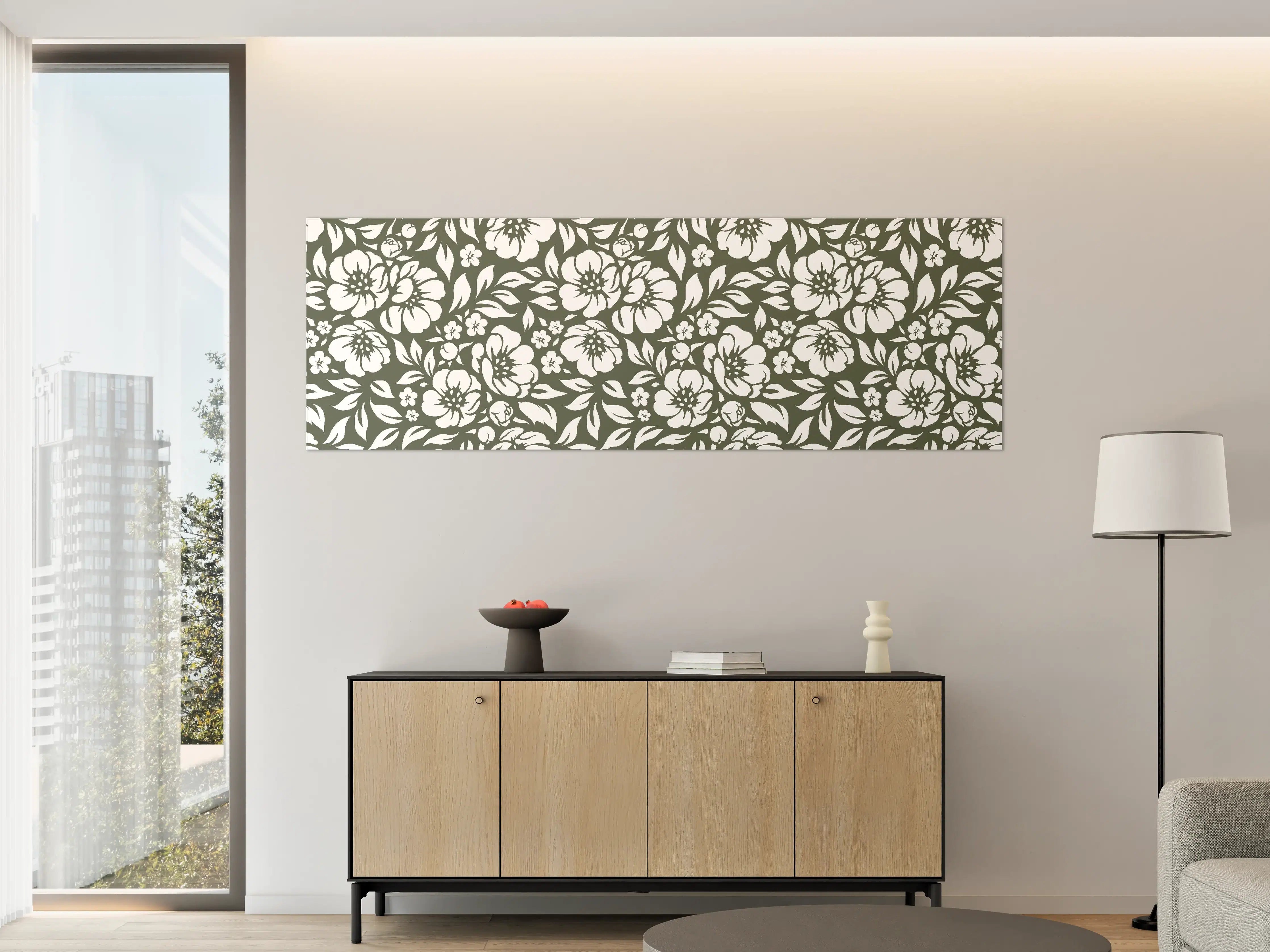 Große Wandbilder - Weißes Blumenmuster auf dunklem Hintergrund