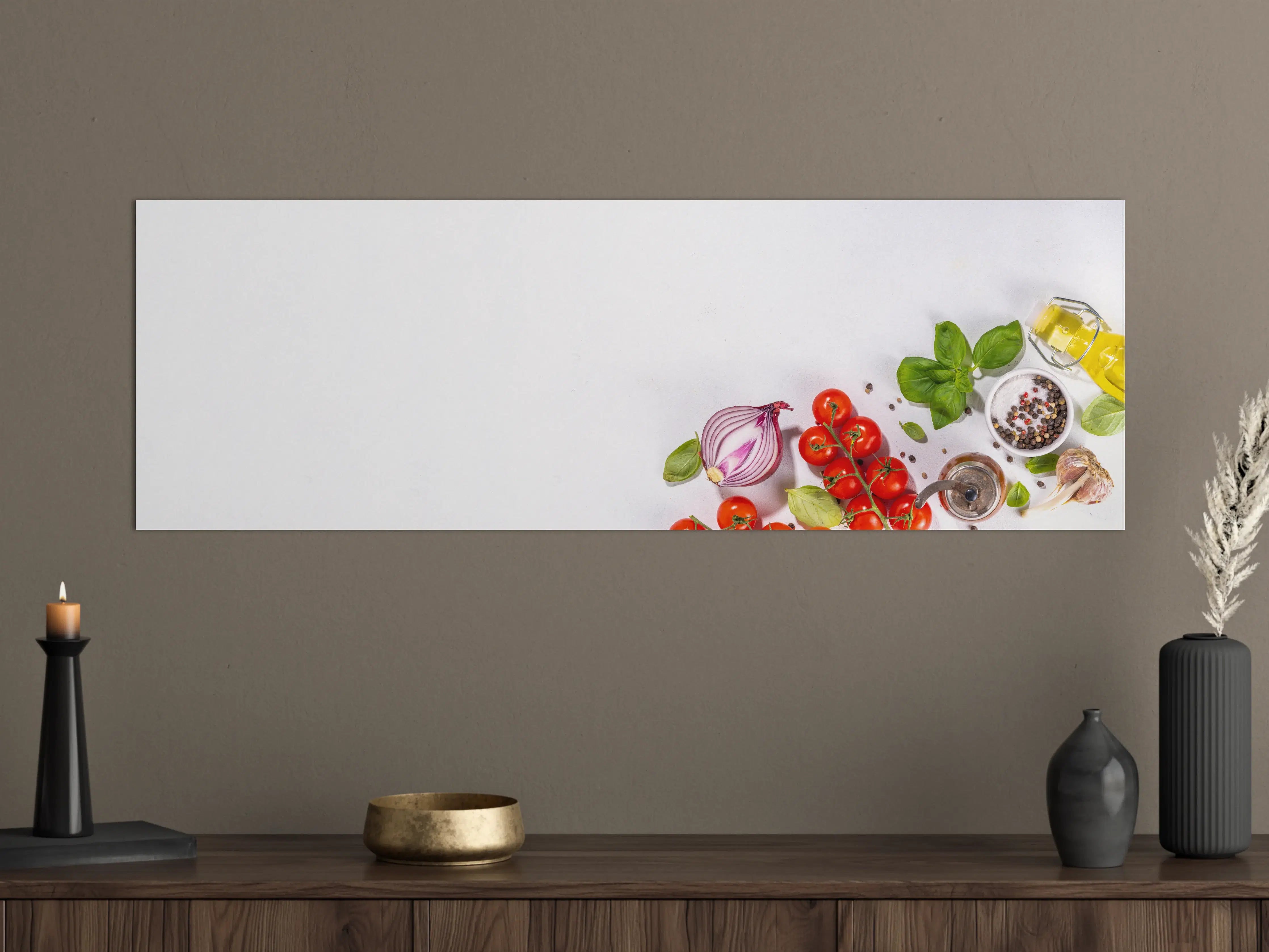 Große Wandbilder - Weißes Tomaten-Kräuter Stillleben