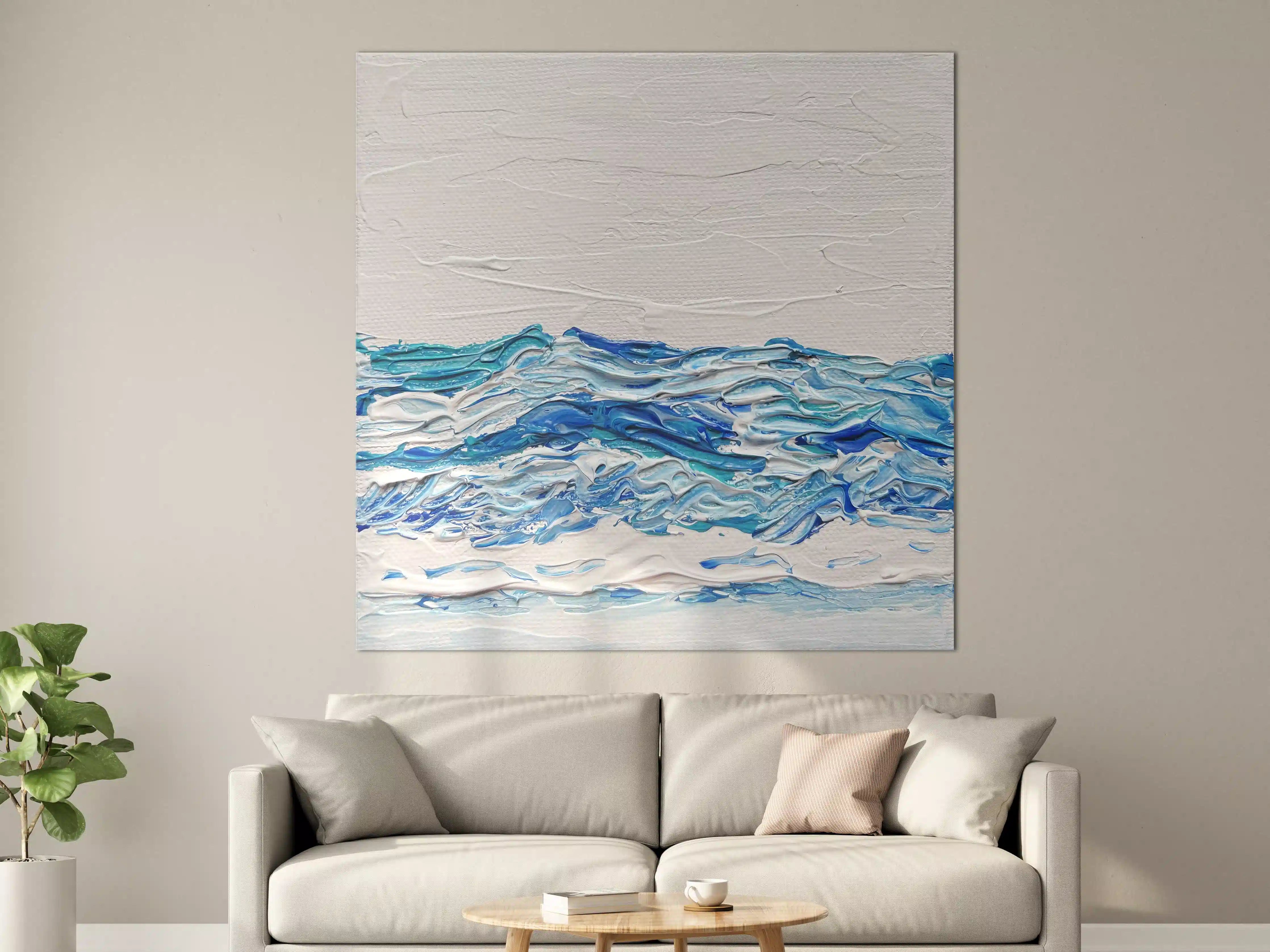 Große Wandbilder - Wellen in Blau und Weiß, modernes Acrylkunstwerk
