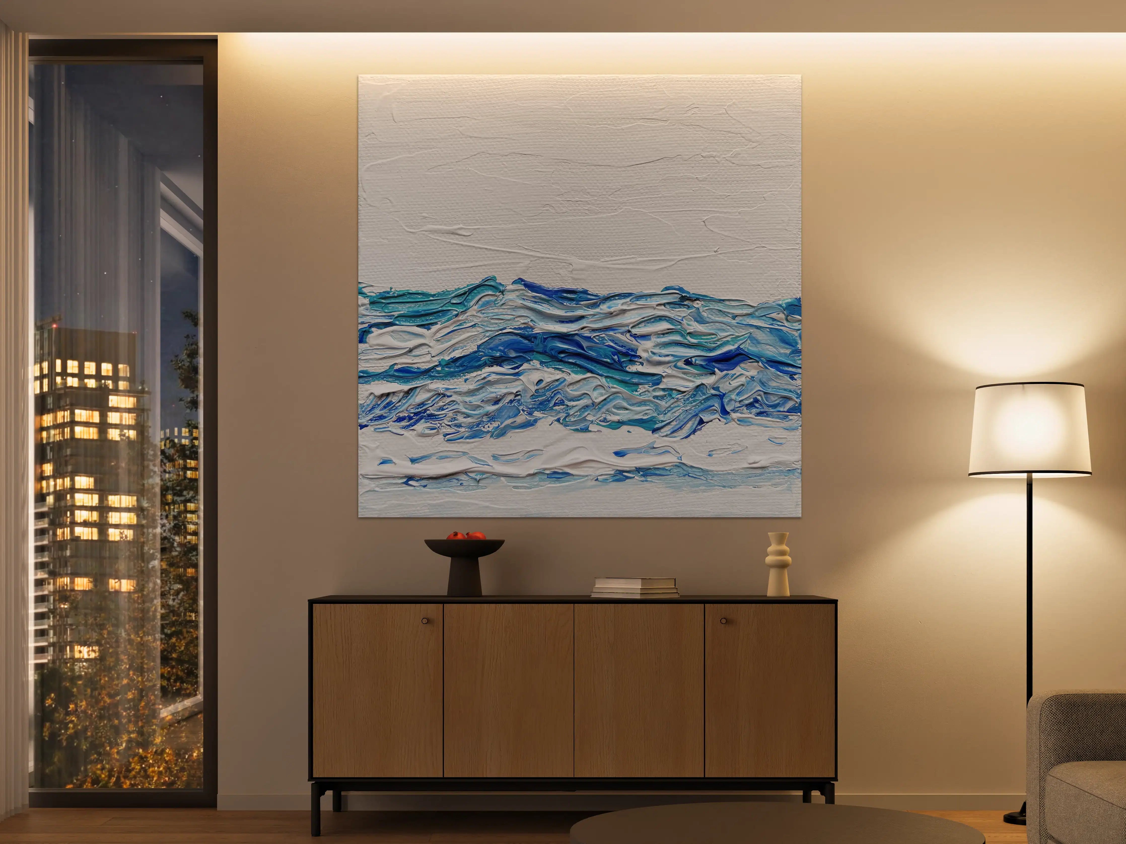 Große Wandbilder - Wellen in Blau und Weiß, modernes Acrylkunstwerk