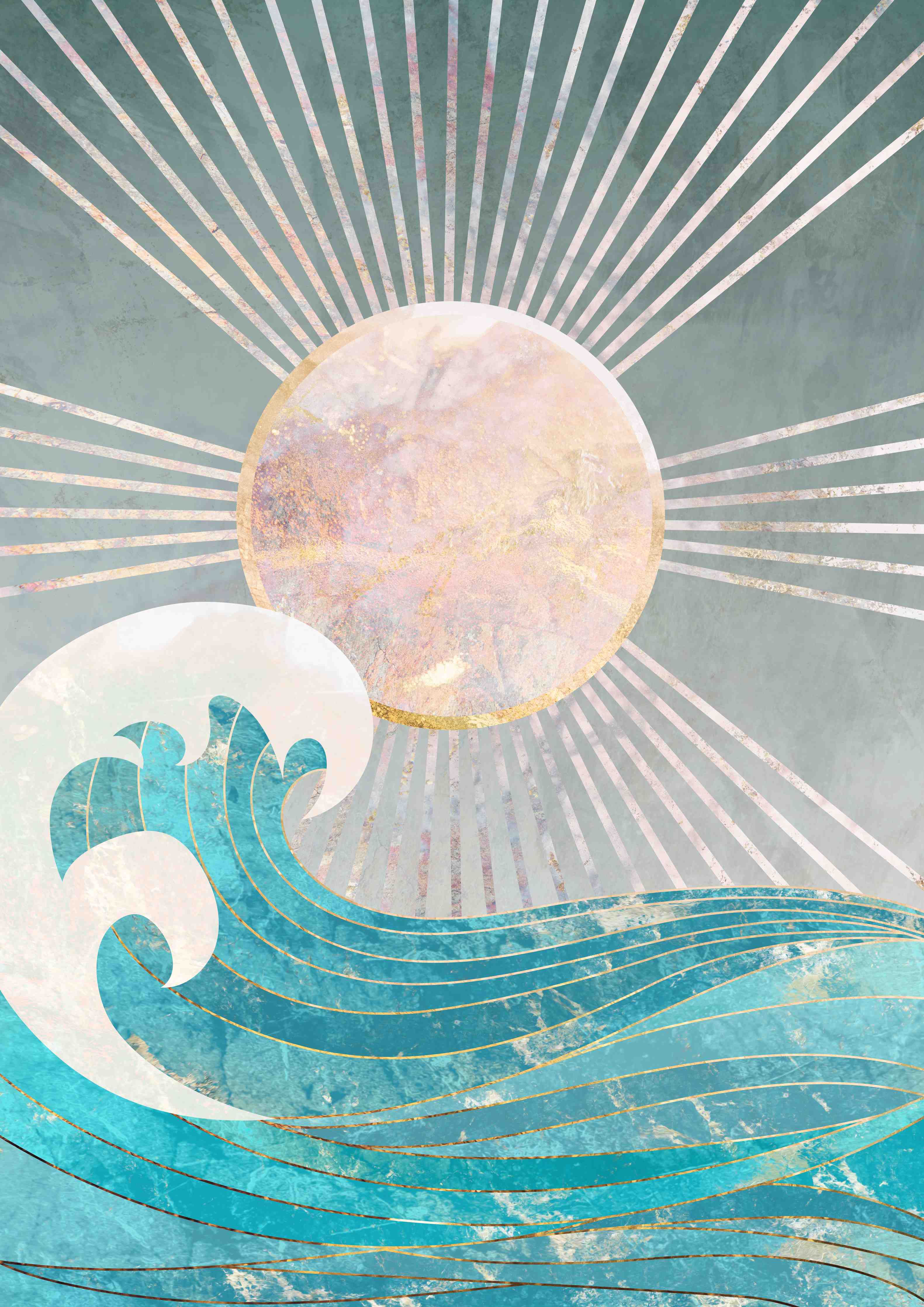 Große Wandbilder-Wellen und Sonnenstrahlen in Pastellfarben