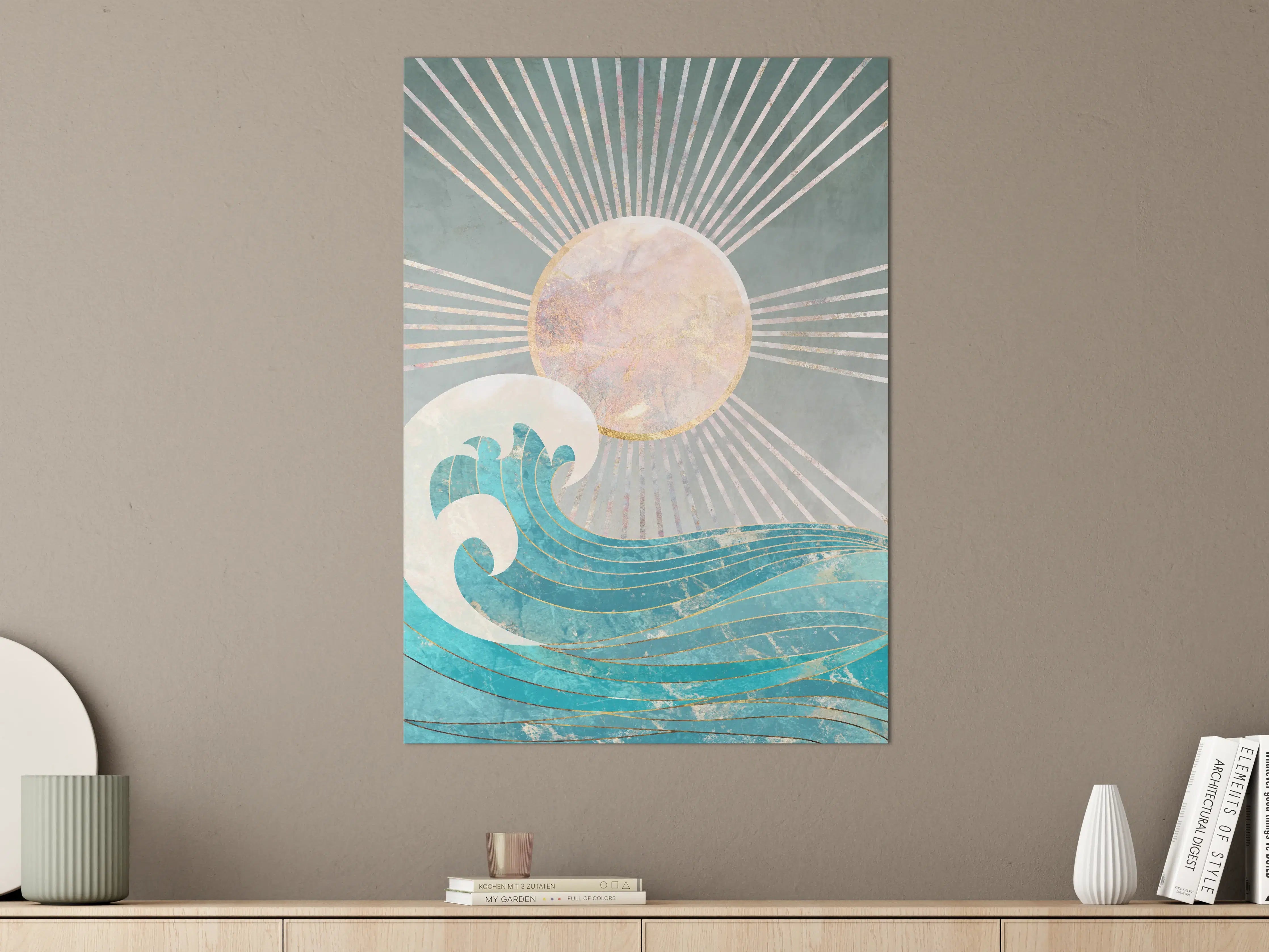 Große Wandbilder - Wellen und Sonnenstrahlen in Pastellfarben