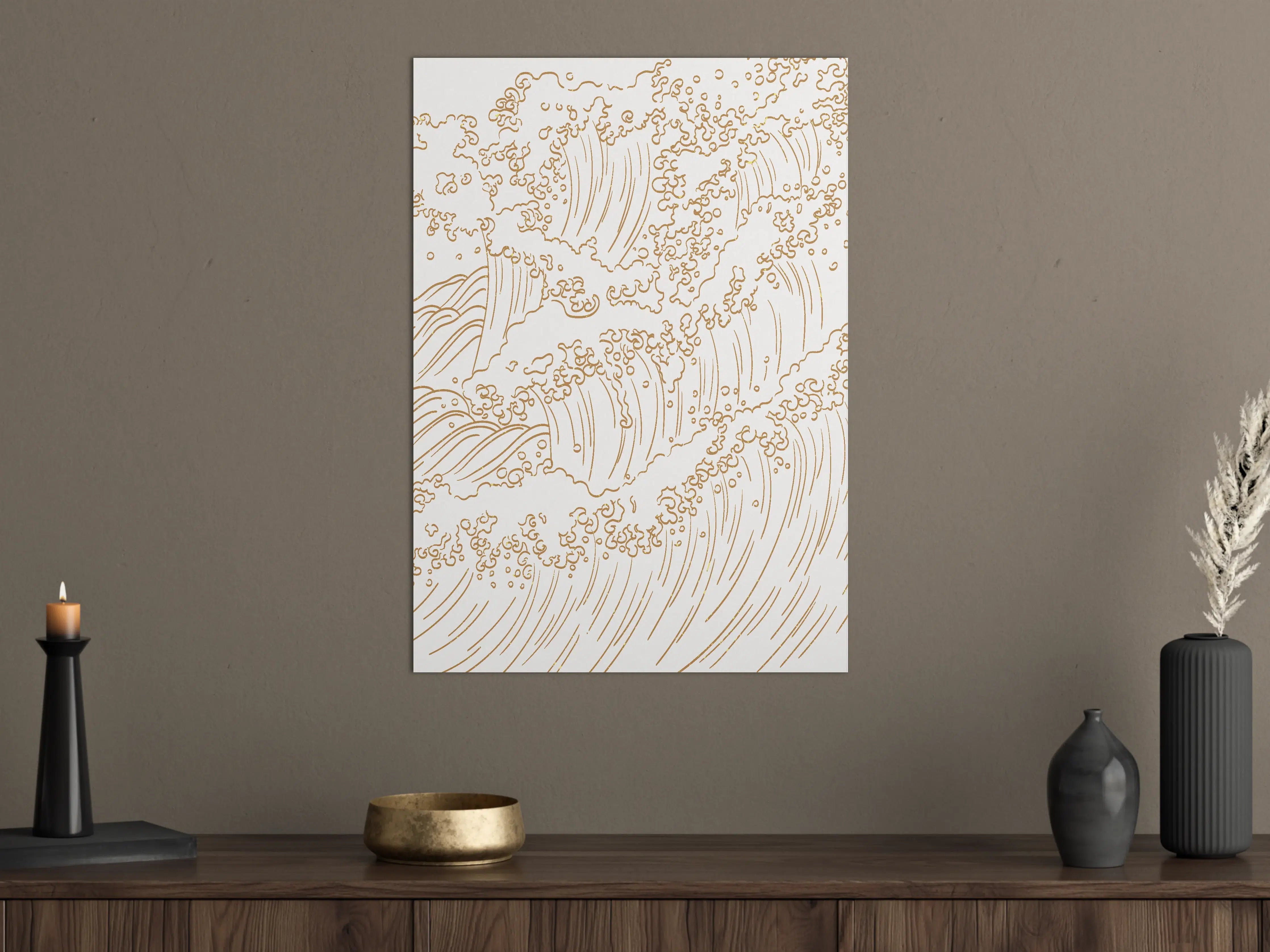 Große Wandbilder - Wellen und Wasserbewegung in Gold-Detail