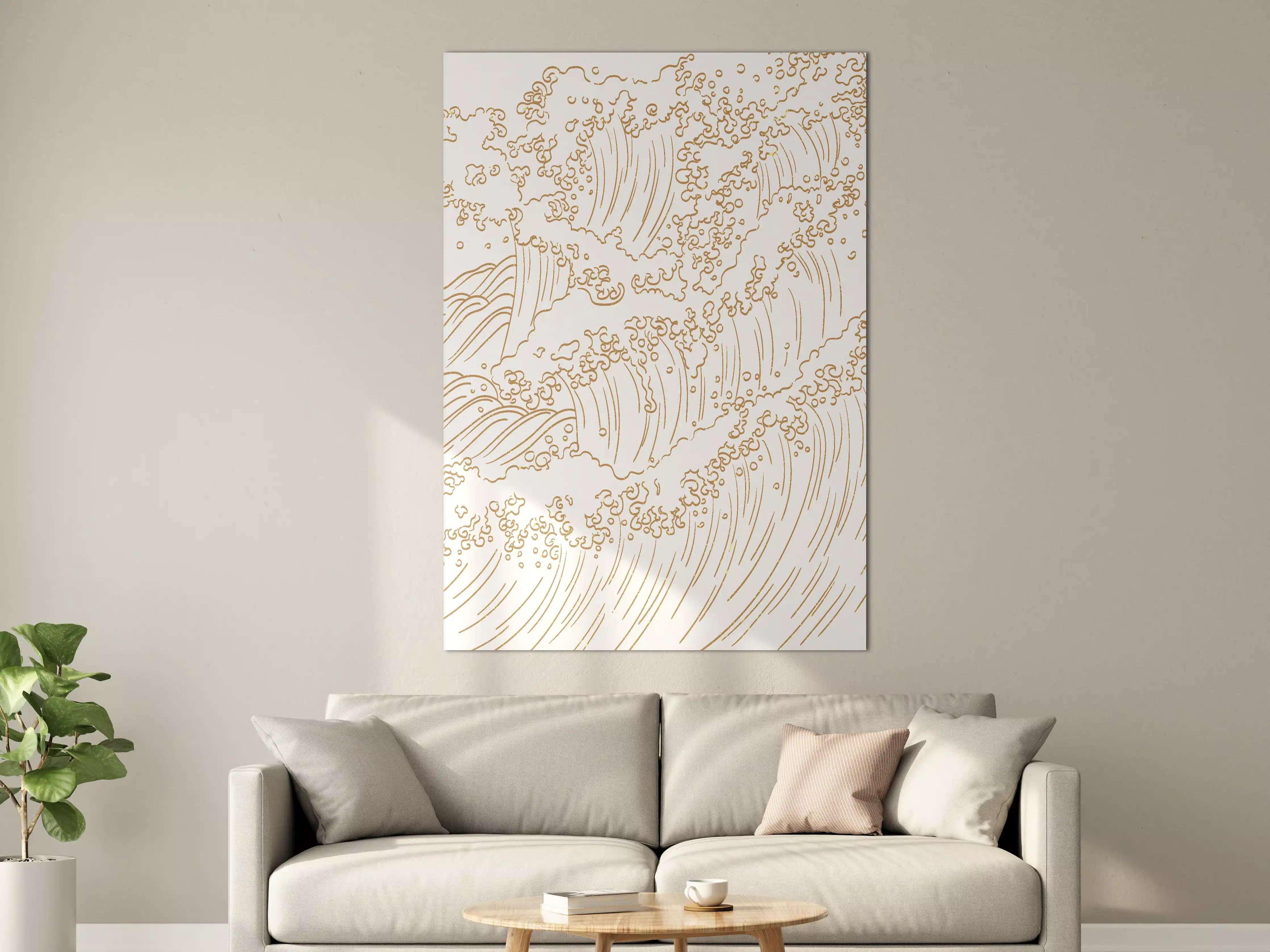 Große Wandbilder - Wellen und Wasserbewegung in Gold-Detail