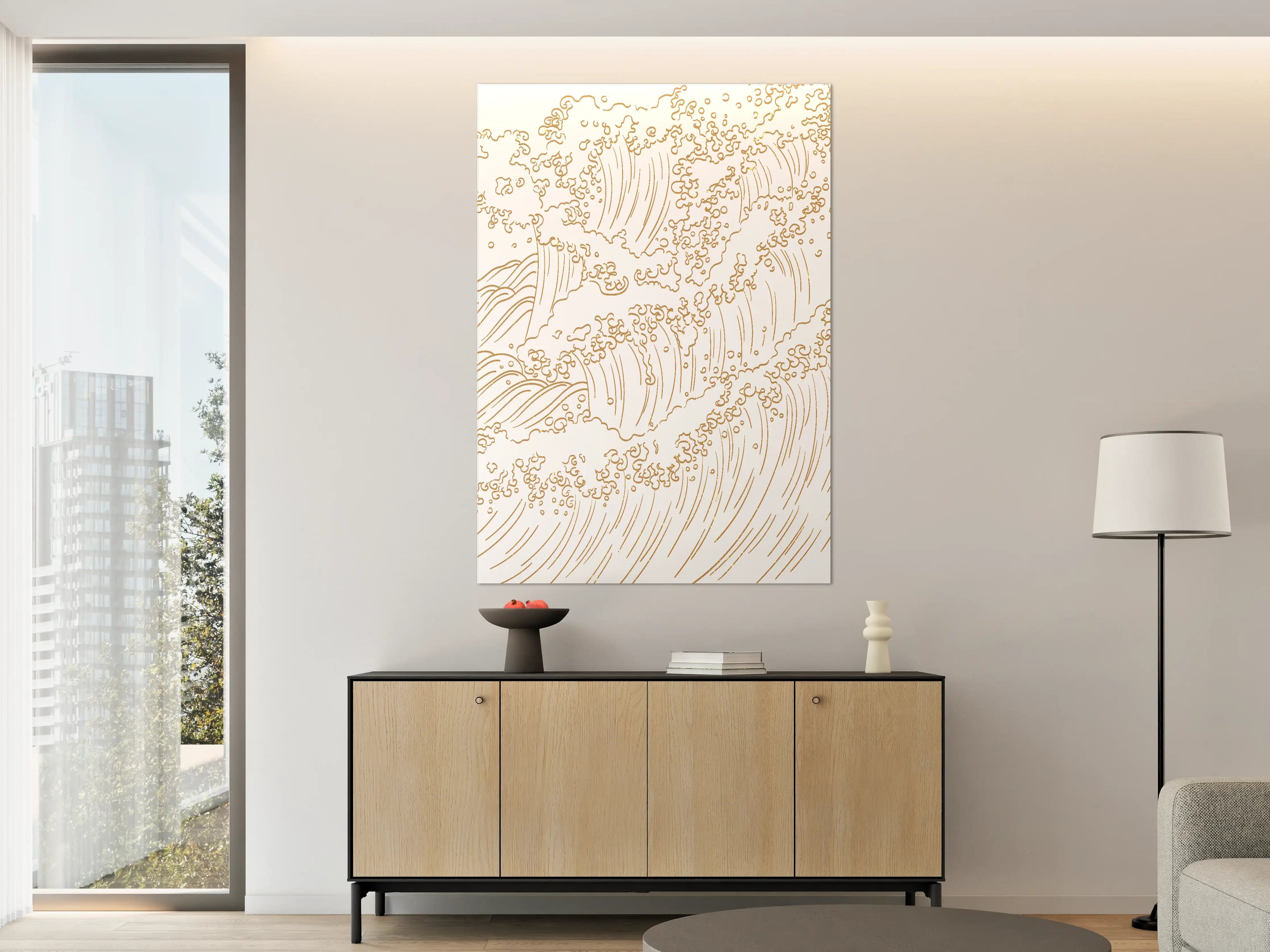 Große Wandbilder - Wellen und Wasserbewegung in Gold-Detail