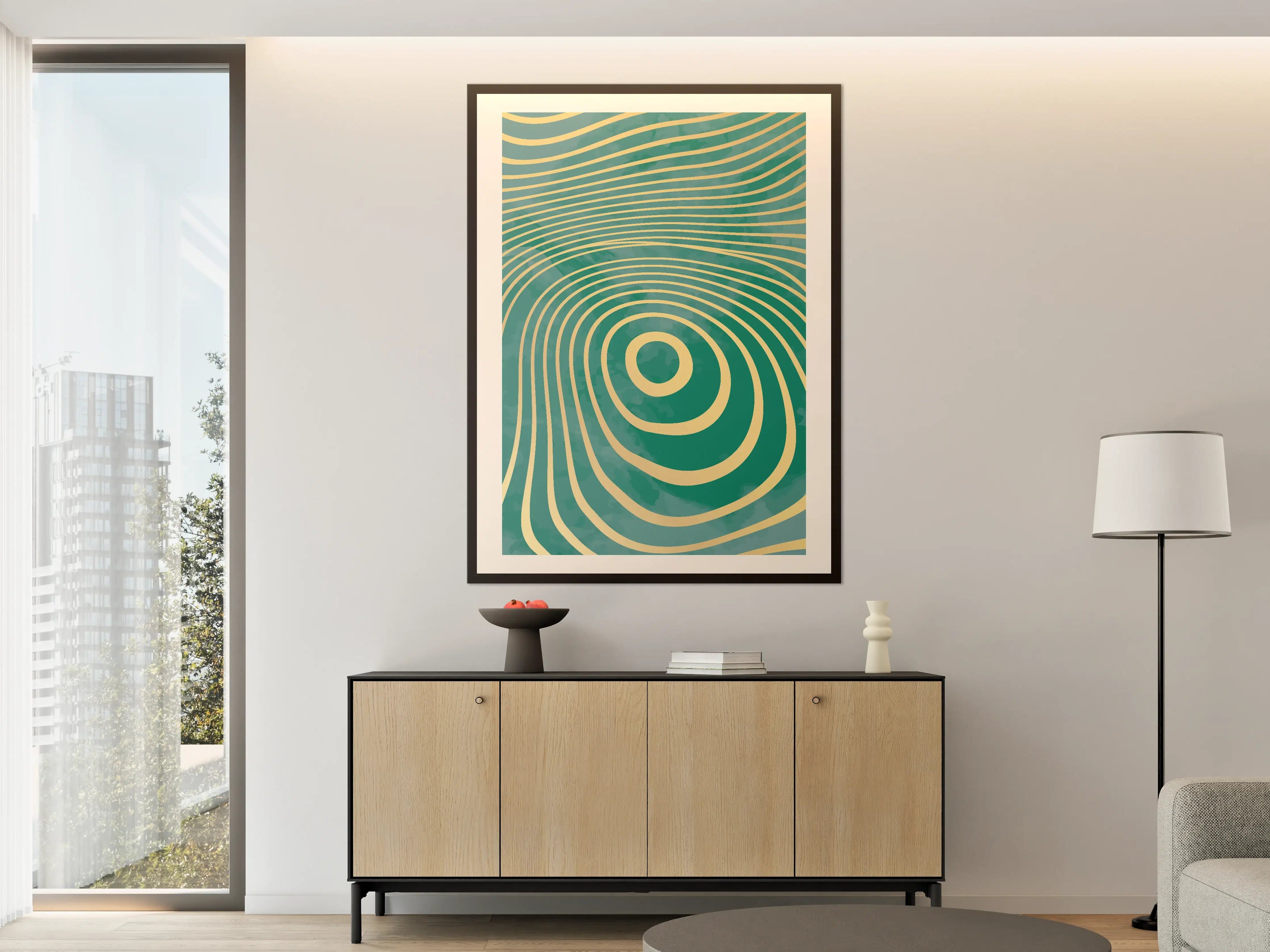 Große Wandbilder - Wellenartige Optik in Blau und Creme