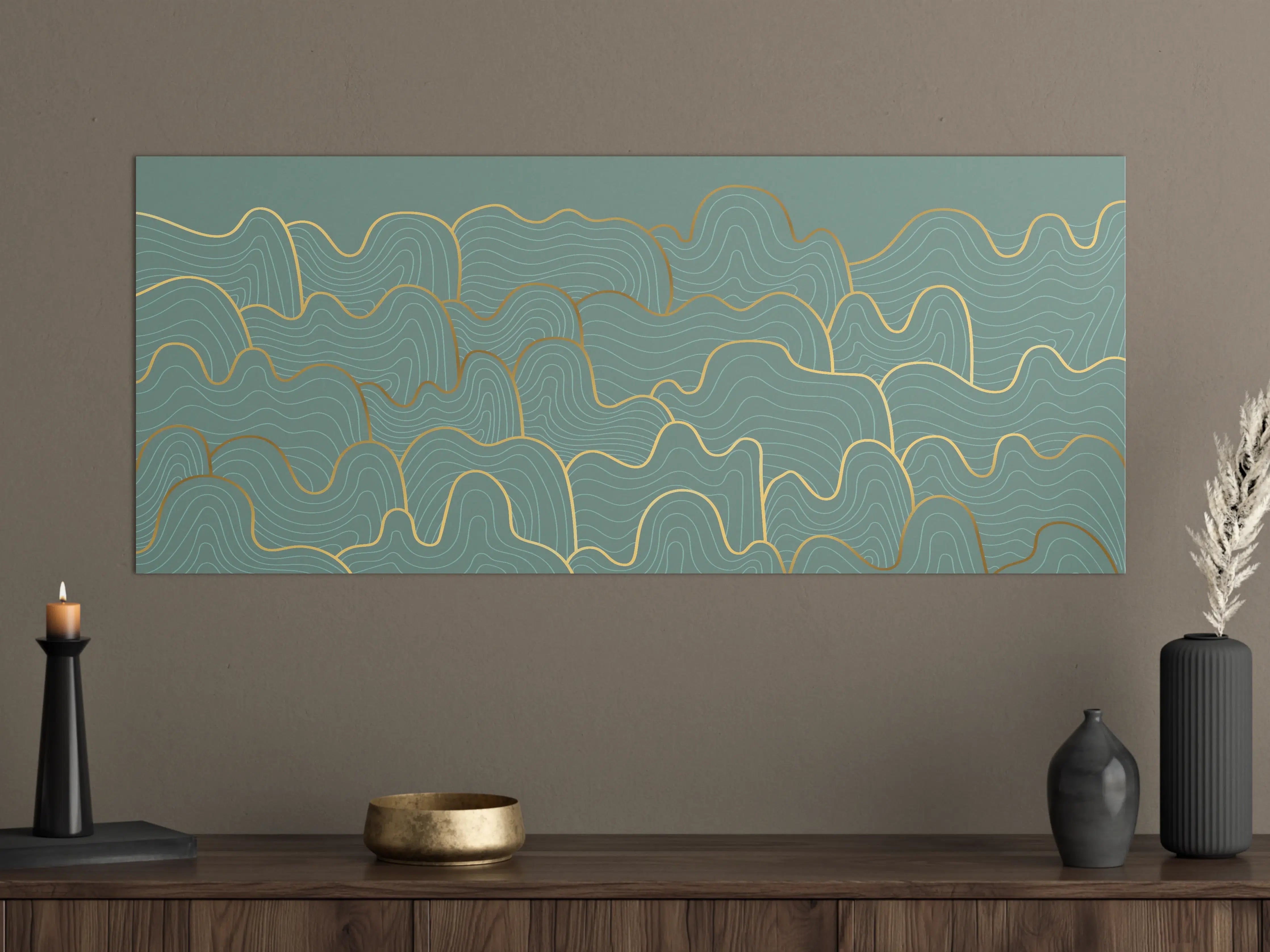 Große Wandbilder - Wellenmuster Blau-Gold