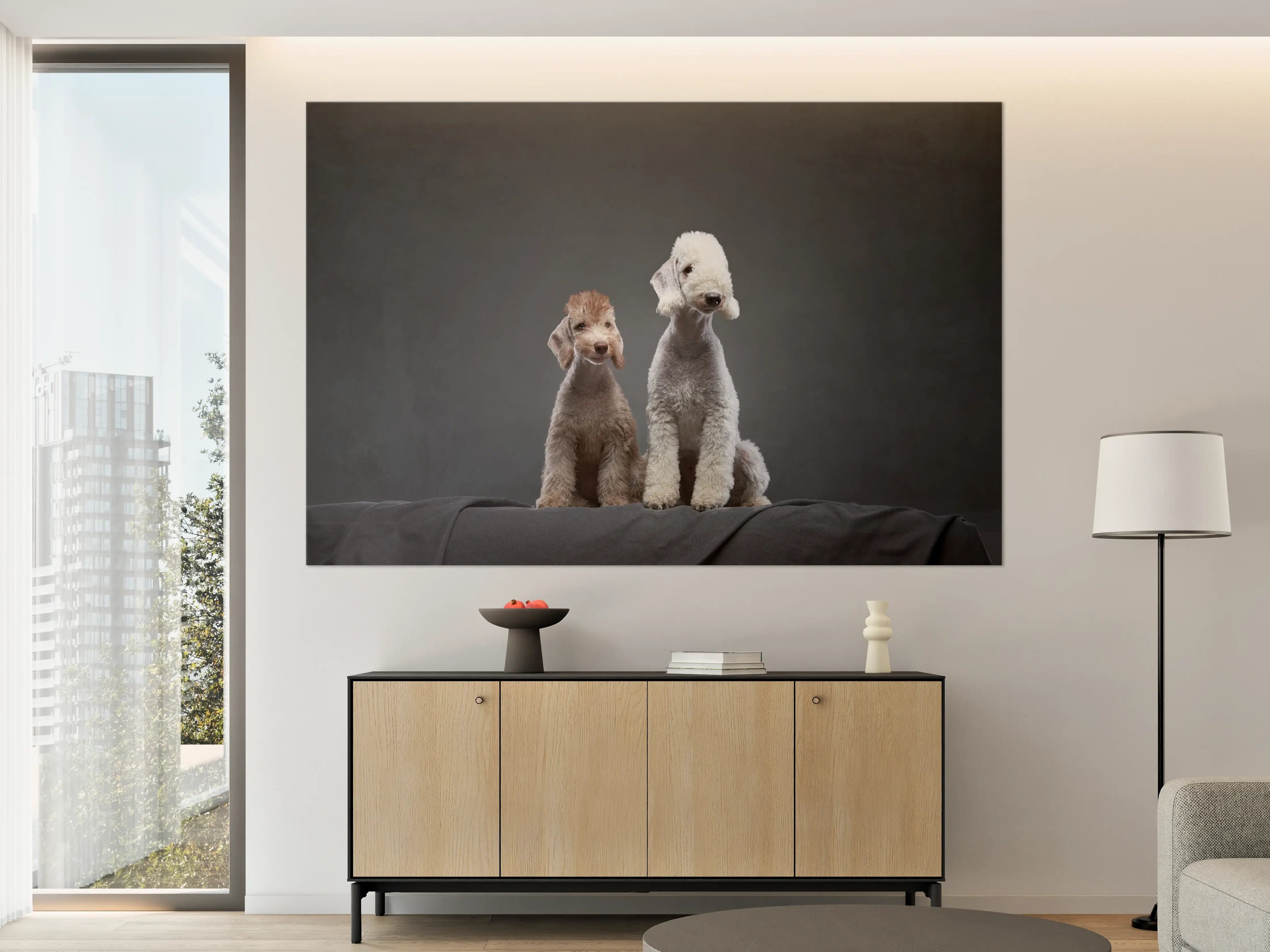 Große Wandbilder - Welpe und erwachsener Bedlington Terrier