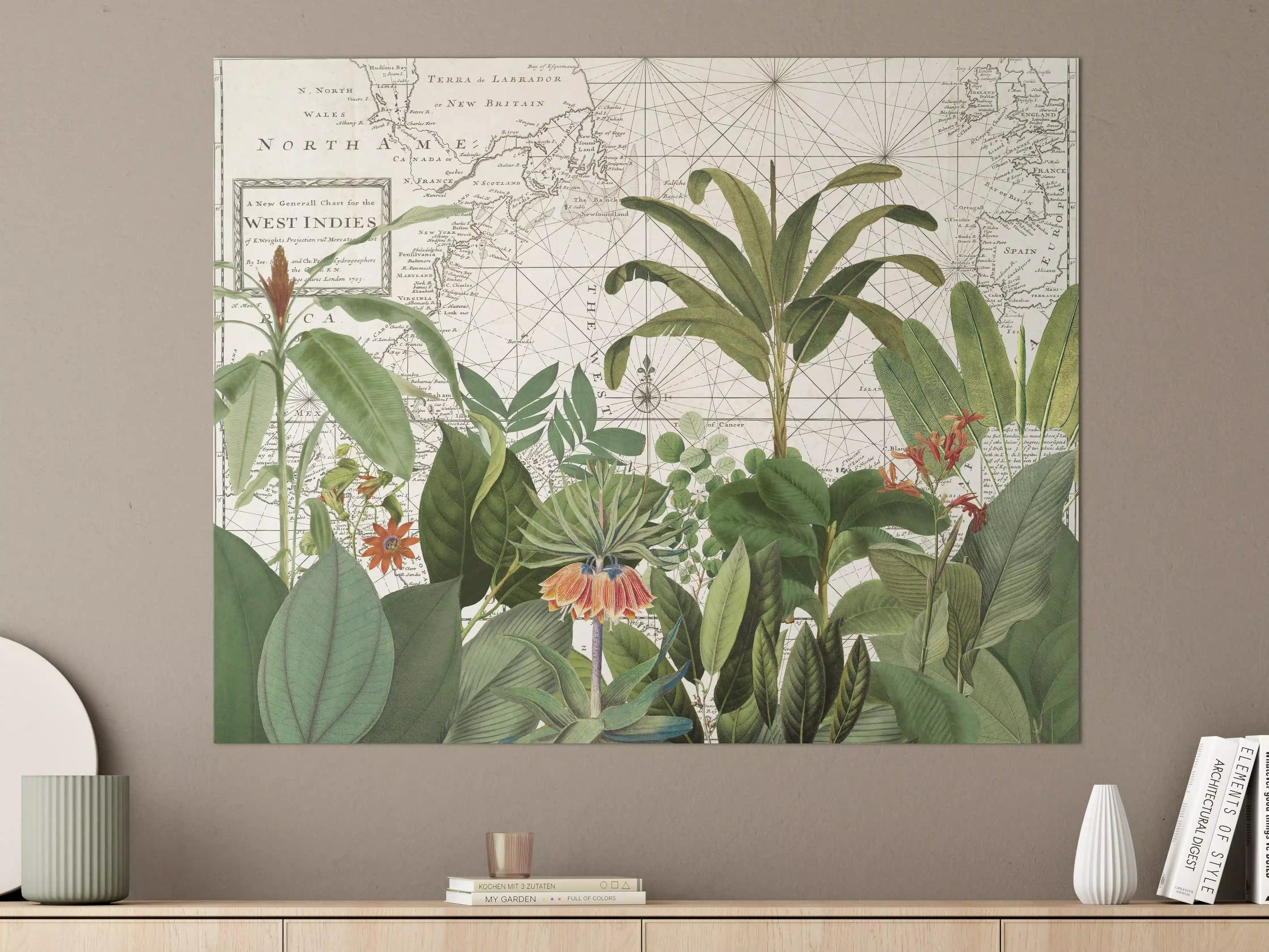 Große Wandbilder - Weltkarte mit exotischen Pflanzen