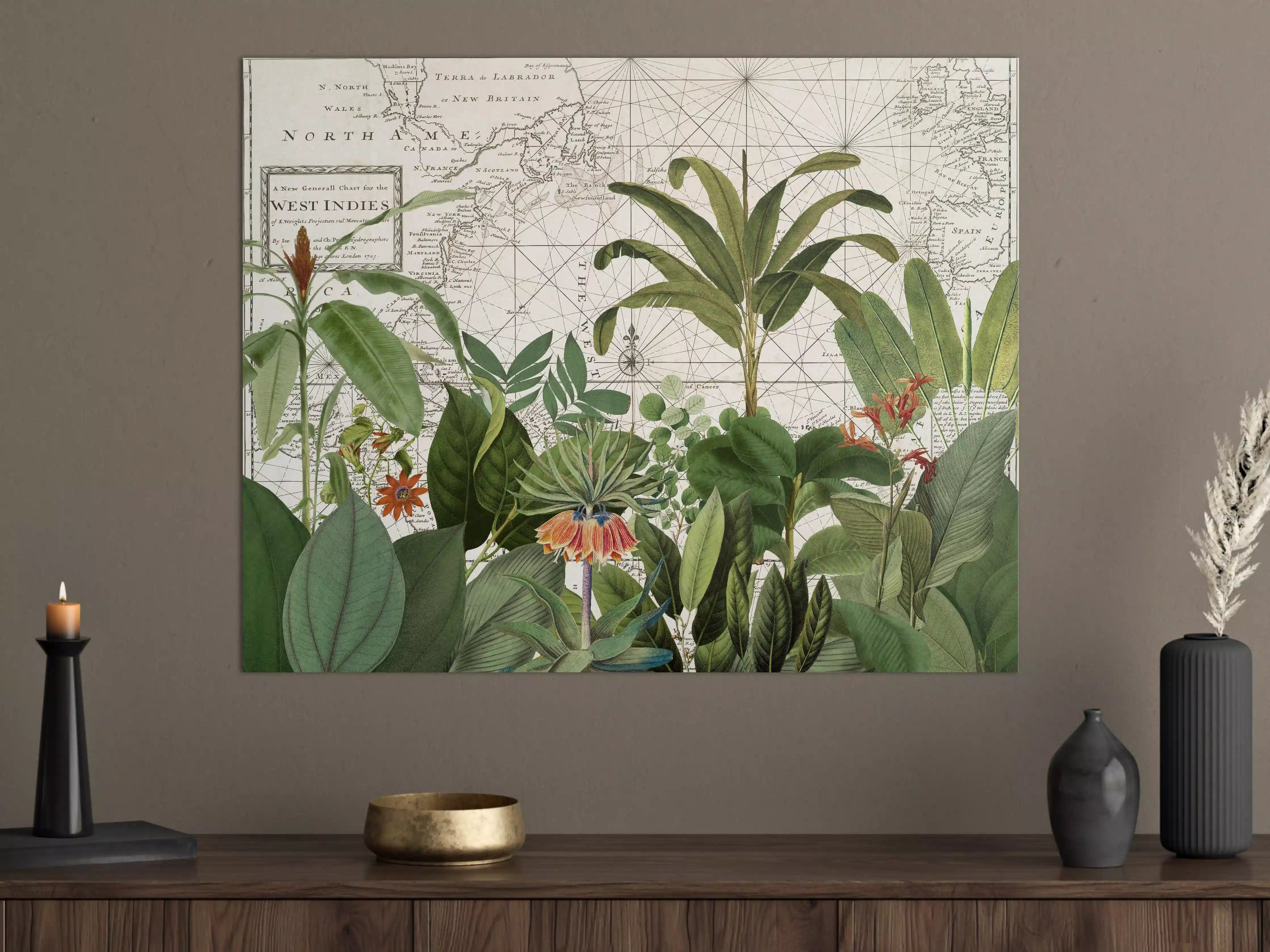 Große Wandbilder - Weltkarte mit exotischen Pflanzen