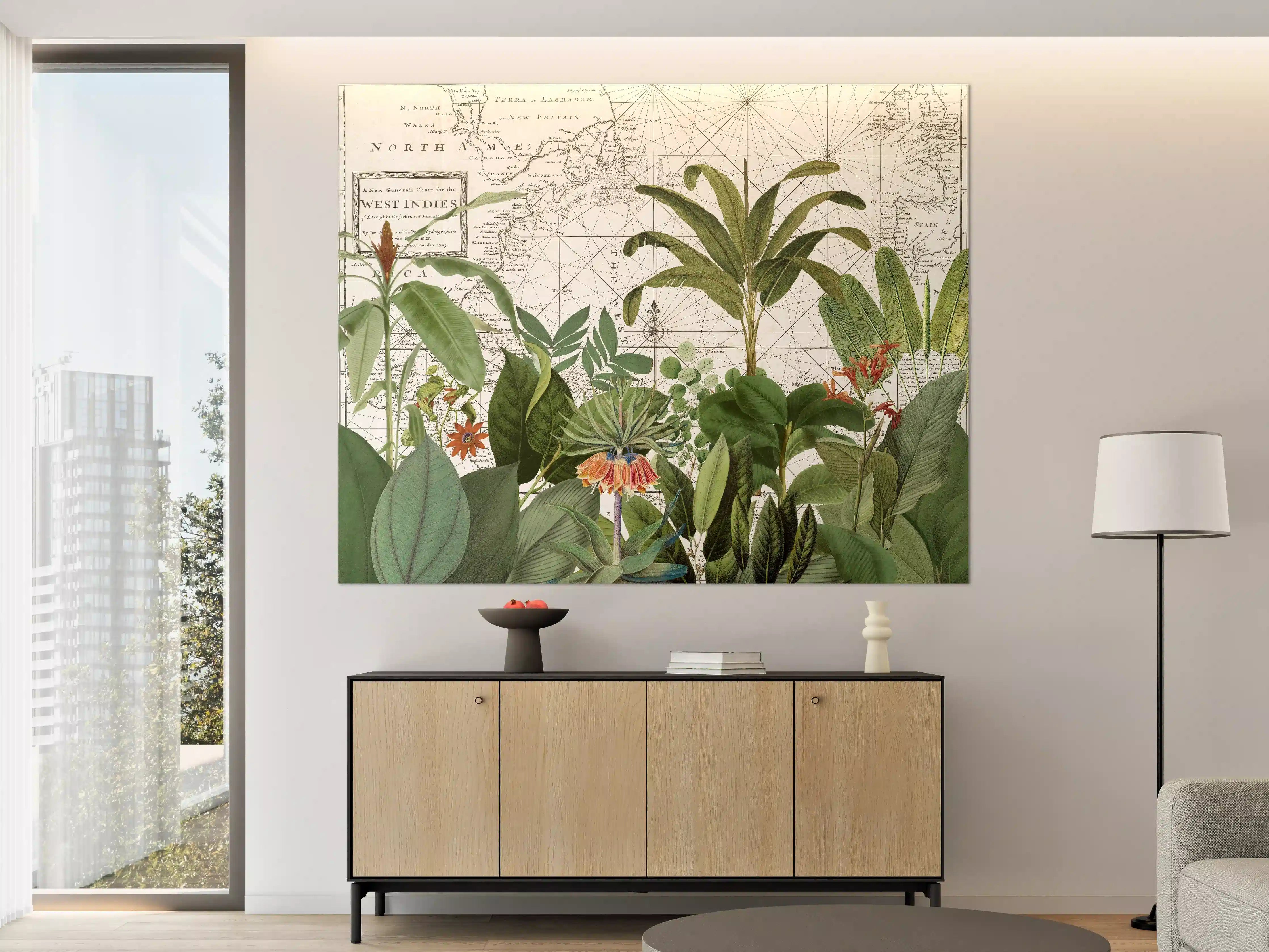 Große Wandbilder - Weltkarte mit exotischen Pflanzen