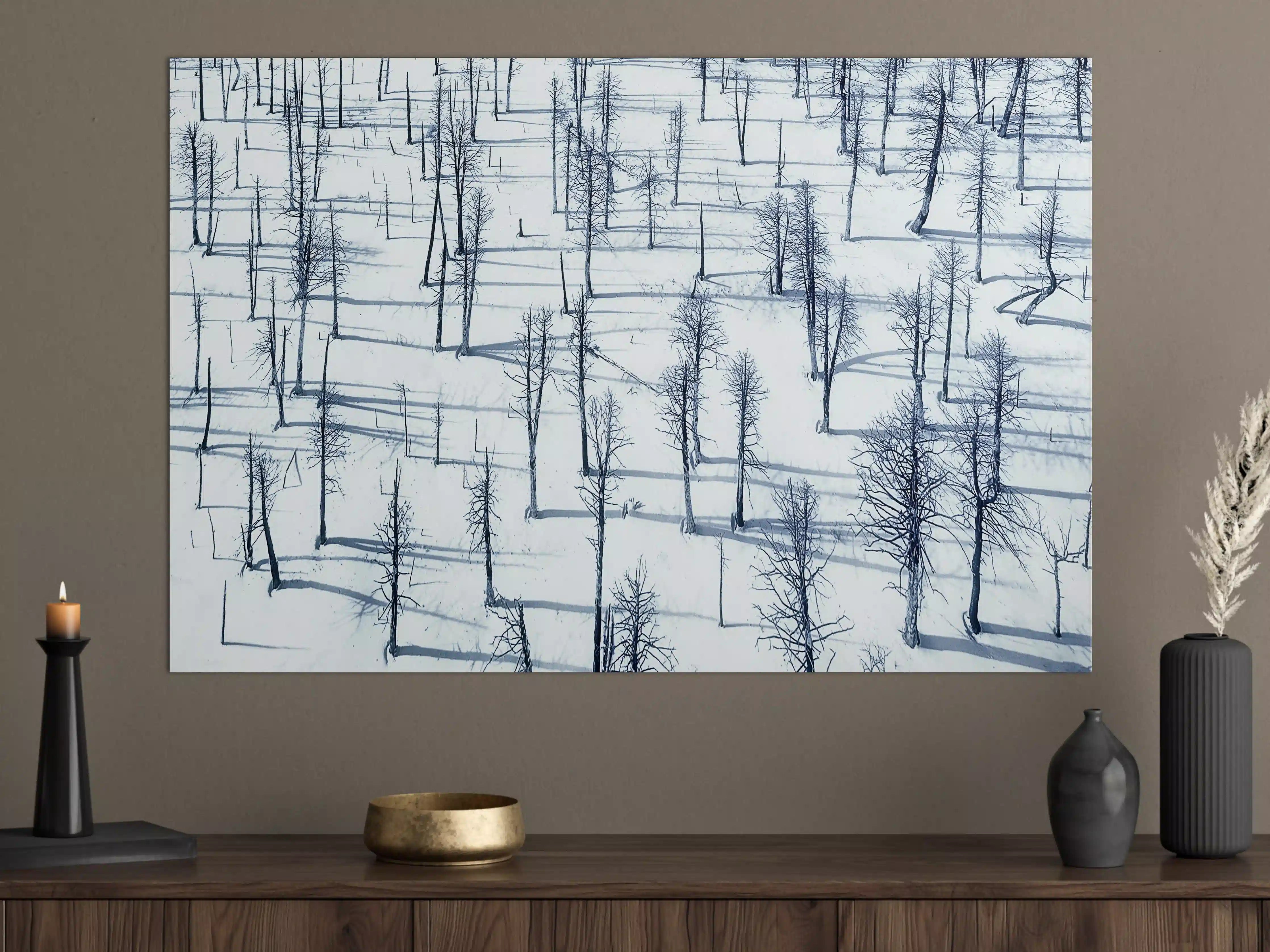 Große Wandbilder - Winterliche Baumlandschaft in Weiß und Blau