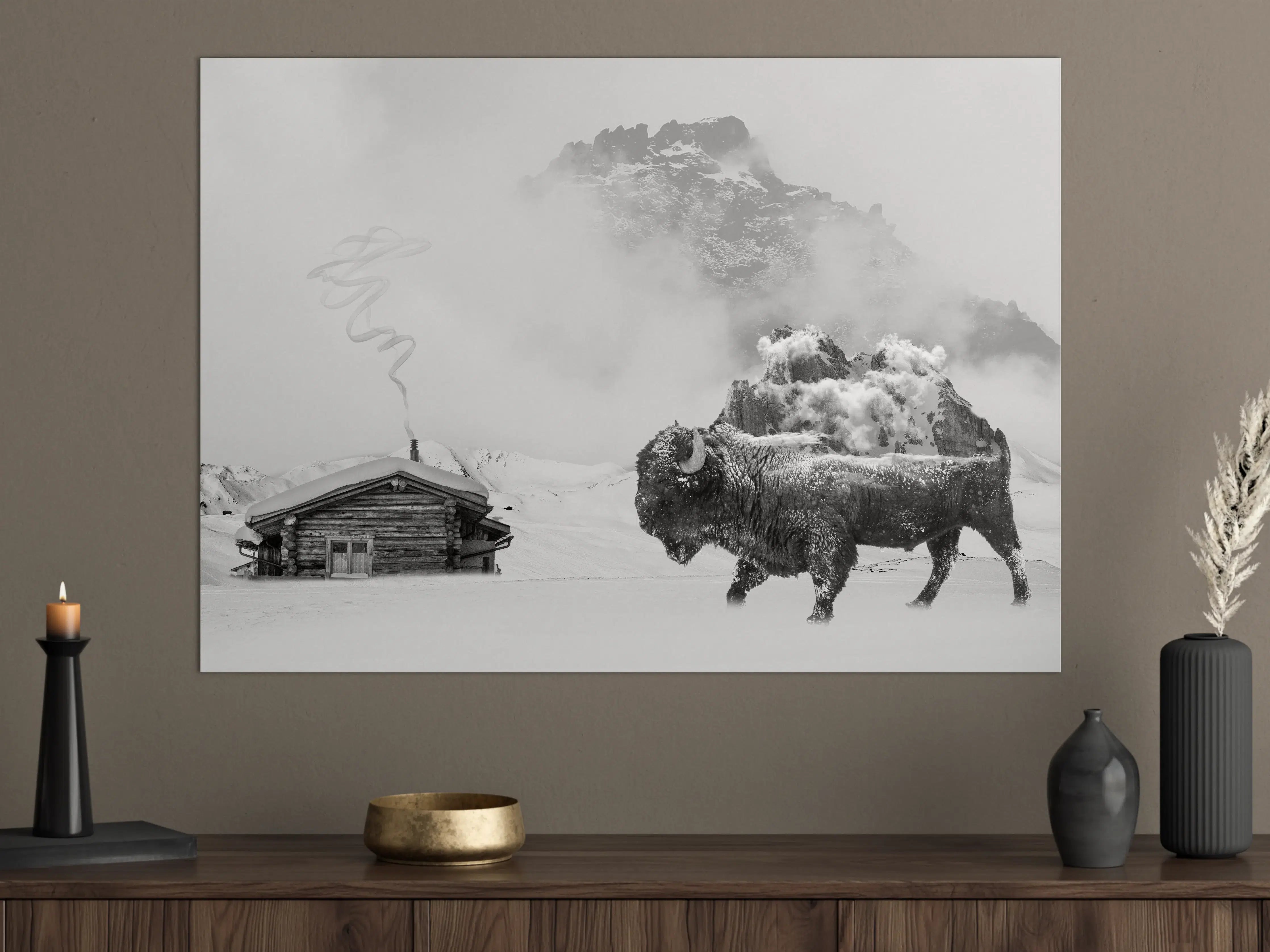 Große Wandbilder - Winterlicher Bison in Schwarz-Weiß