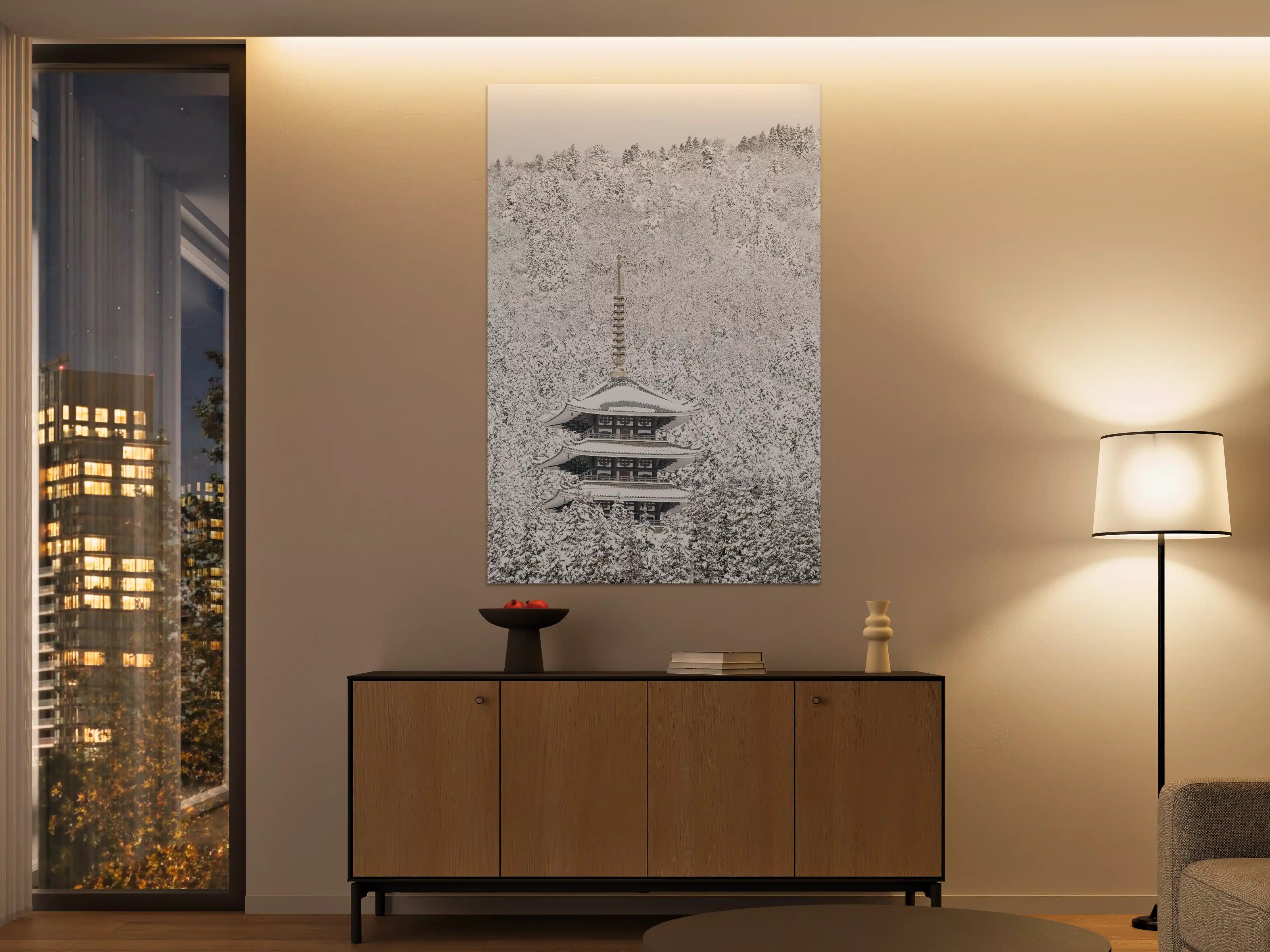 Große Wandbilder - Winterlicher Turm - Buddismus