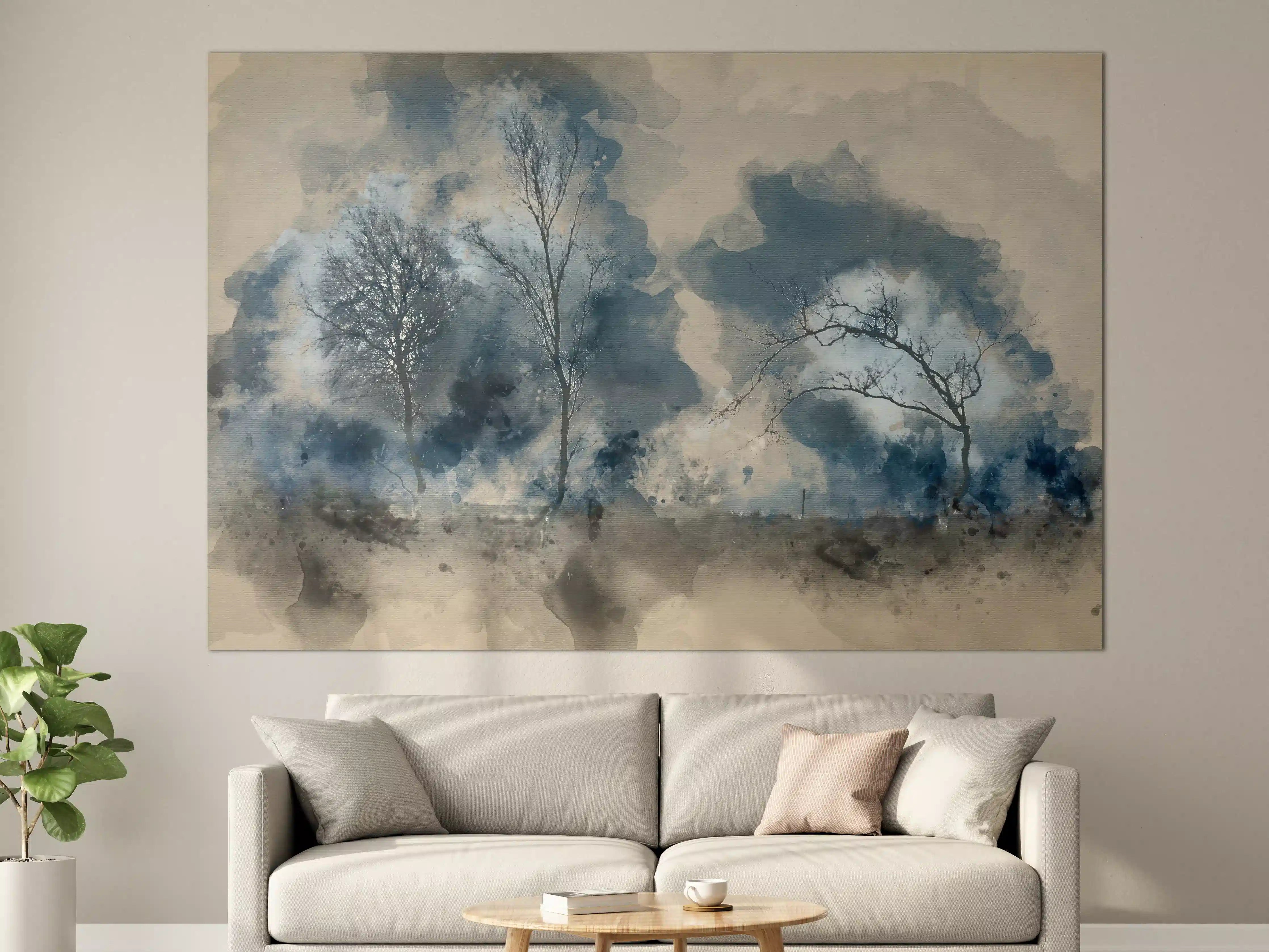 Große Wandbilder - Wolkige Baumlandschaft in Blau